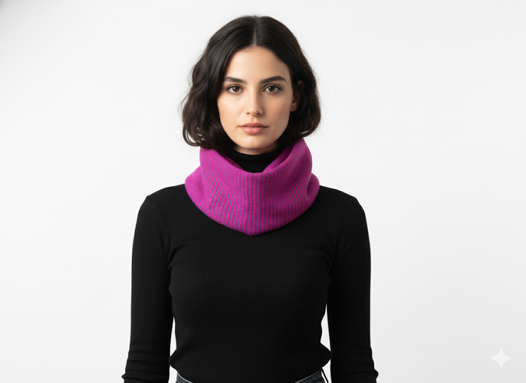 Nukil Dovi Lino. Bufanda de tubo tejida a mano 80% Algodón 15% Lino 5% Seda