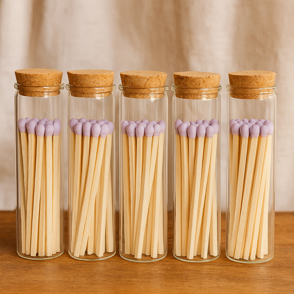 4" Glass Vial Matches – Lavender Tip