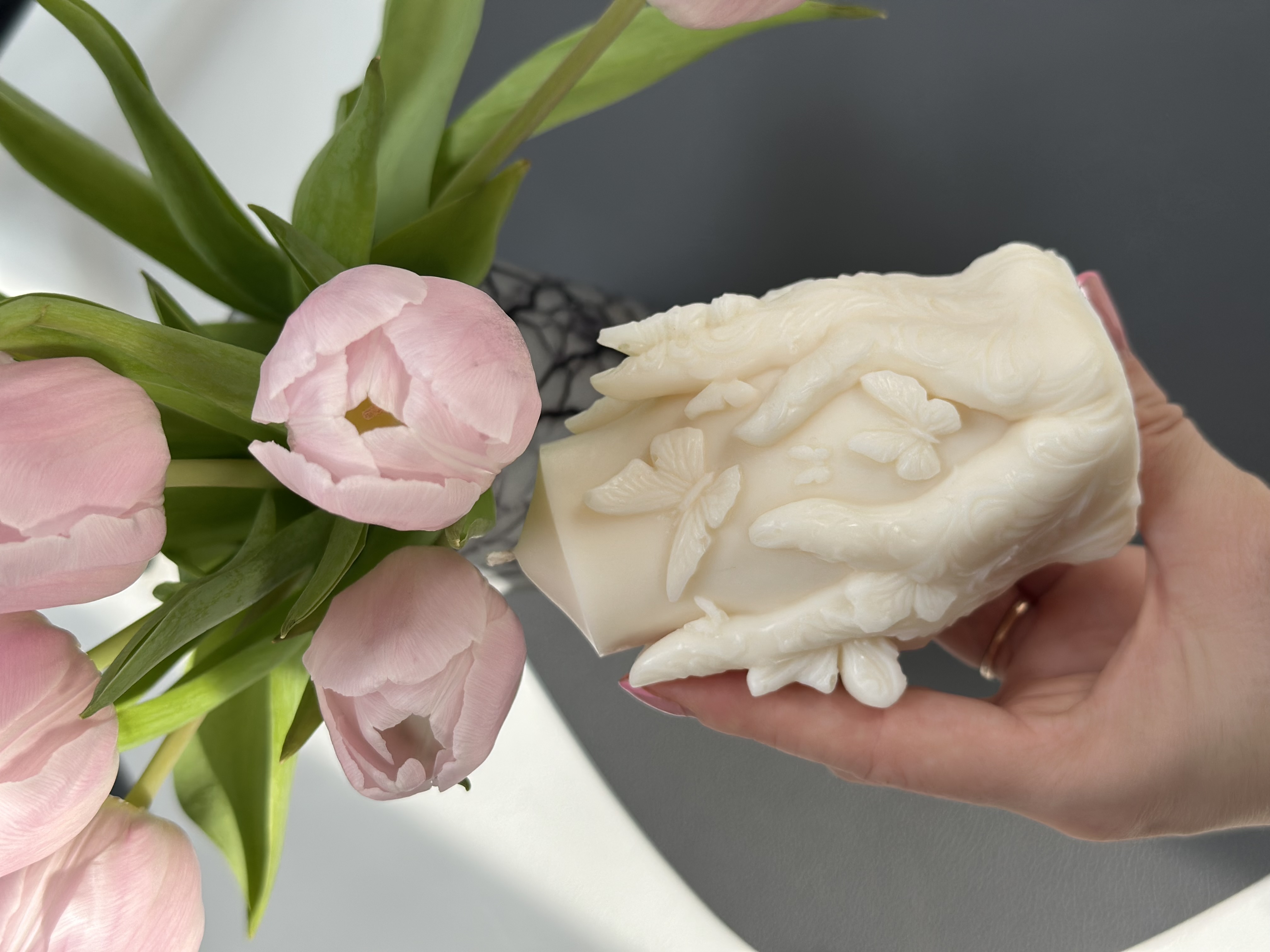 Handcrafted Floral Hand Candle