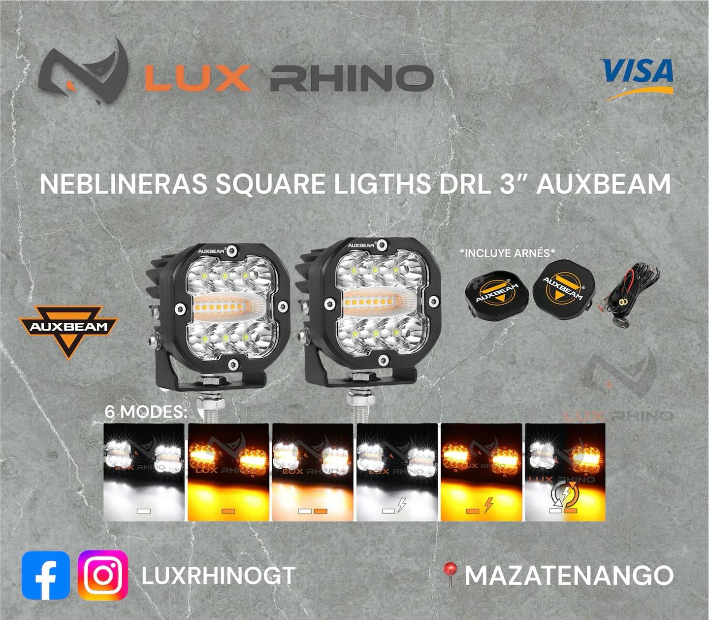 Neblineras LED  Cuadradas DRL 3'' MARCA Auxbeam