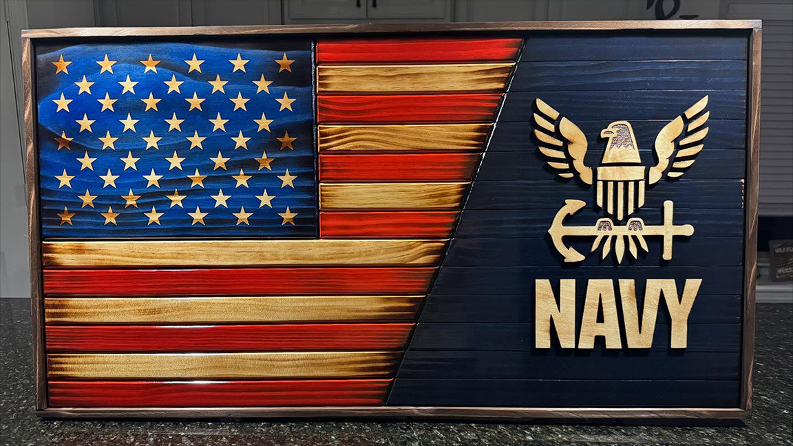 US Navy Wooden Flag Wall Art