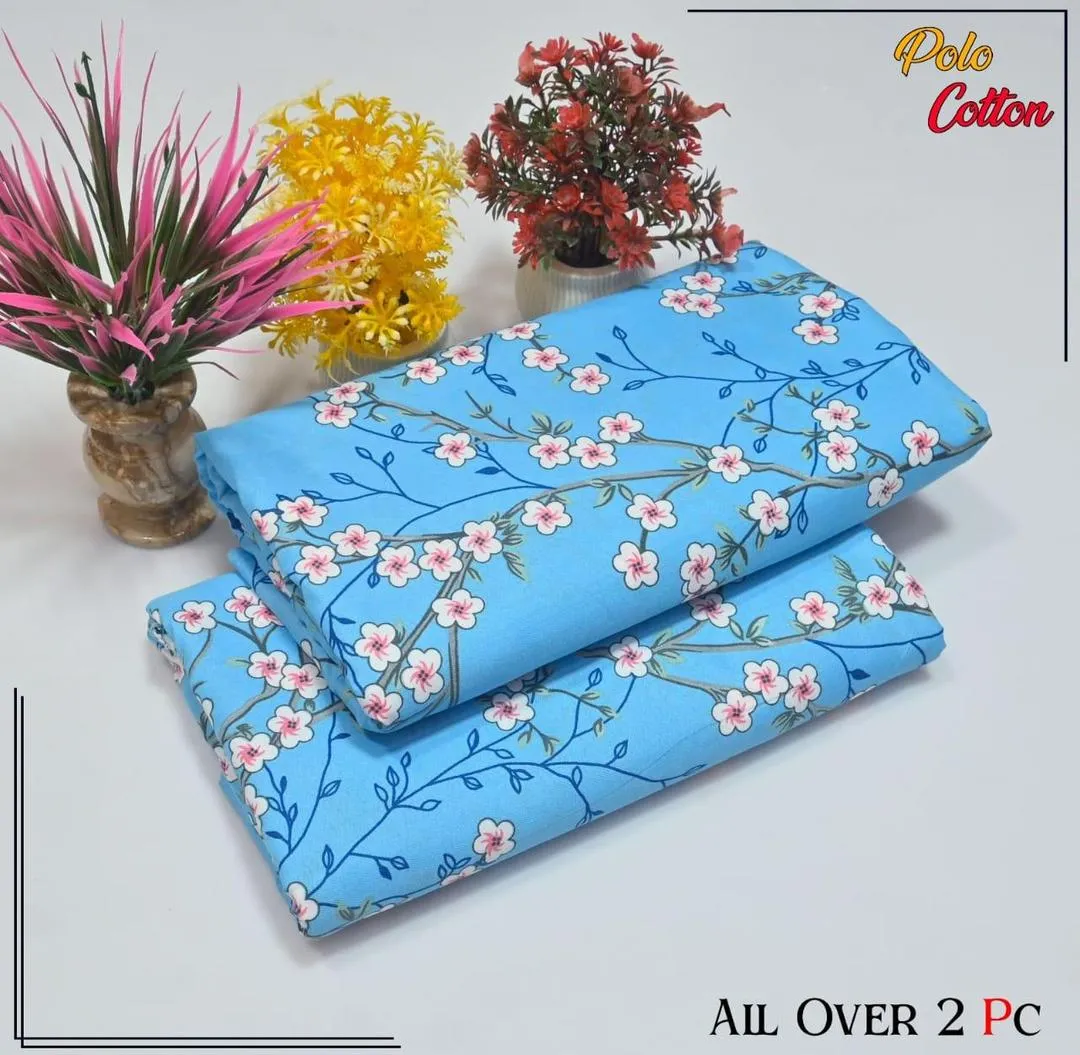 Light Blue Floral  Printed Cotton Fabric Set