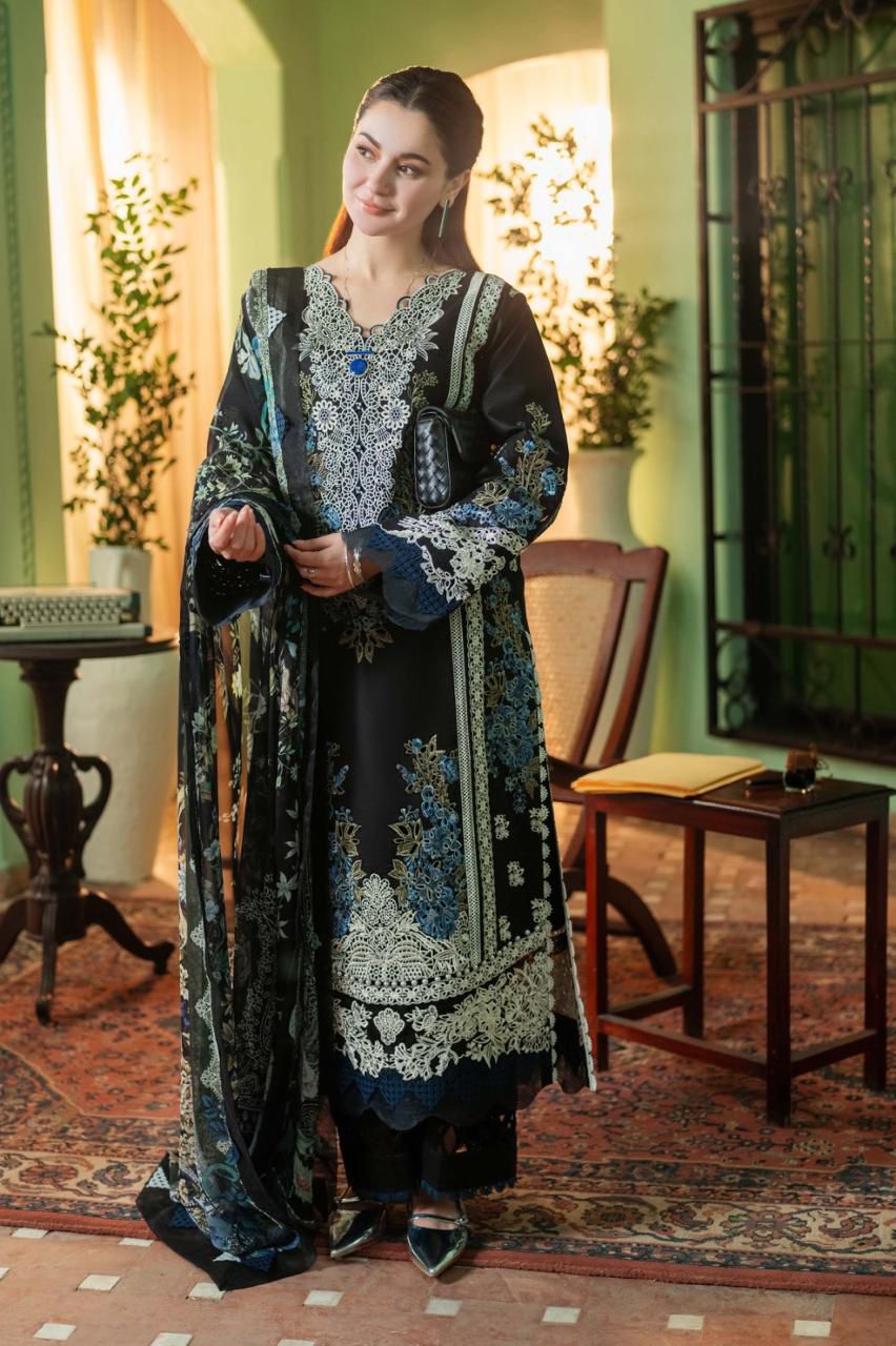 Black Heavy Embroidery Suit with silver design