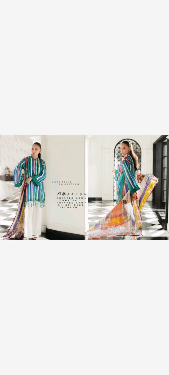 Multicolor Striped Lawn Suit