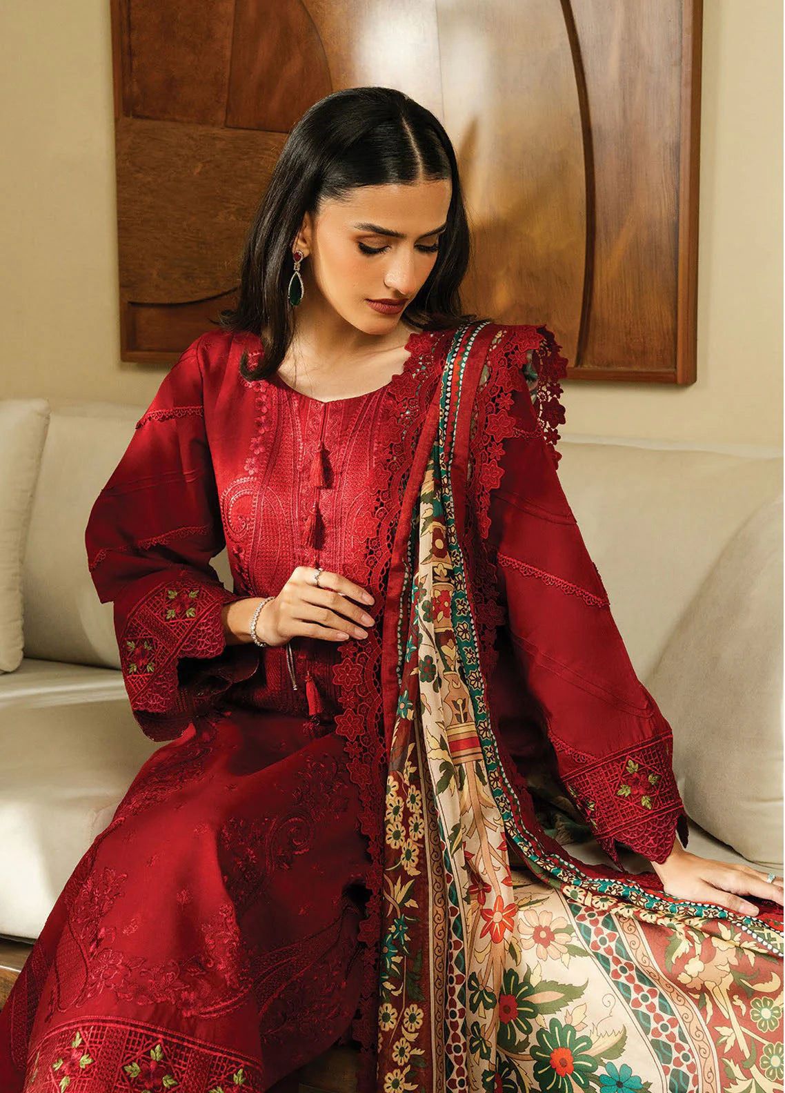 Elegant Maroon Embroidered Suit Traditional outfit with floral printed dupatta