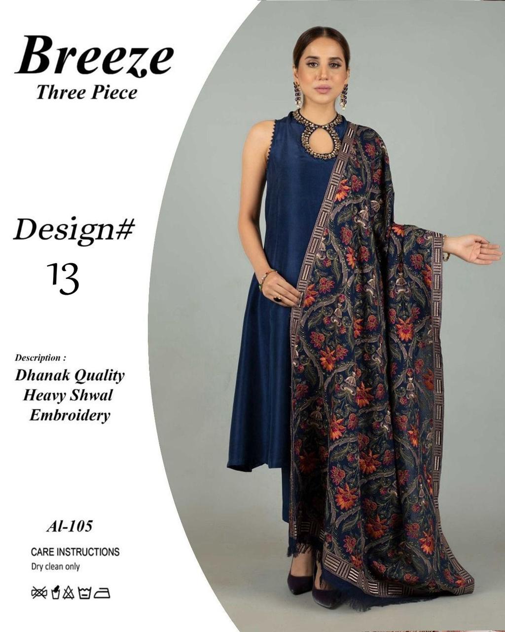 Luxurious Navy Blue Dhanak Suit with Heavy Embroidered Shawl