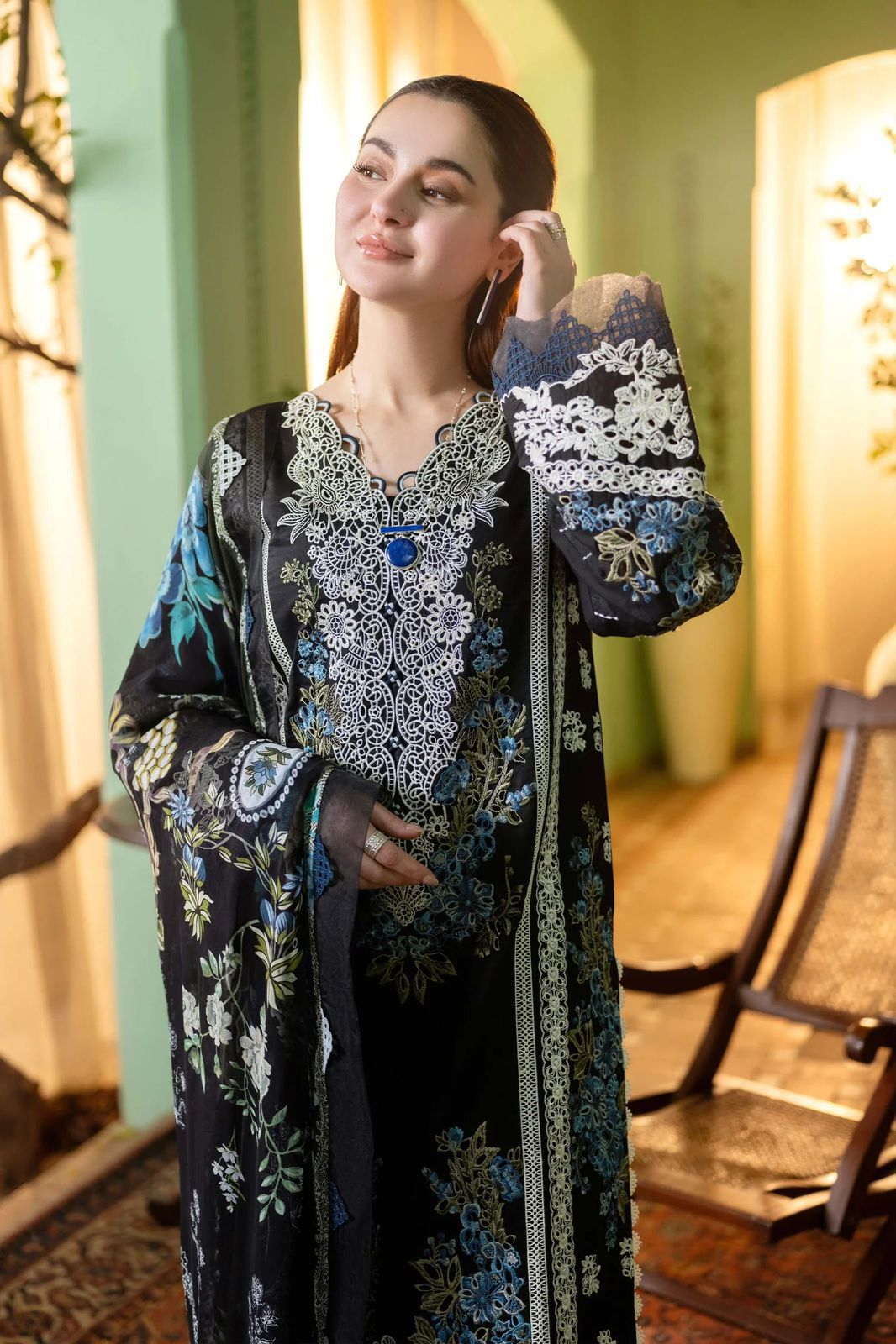 Black Heavy Embroidery Suit with silver design