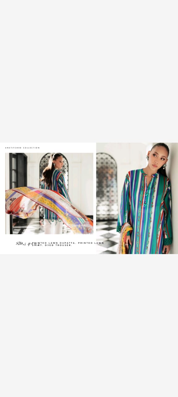 Multicolor Striped Lawn Suit