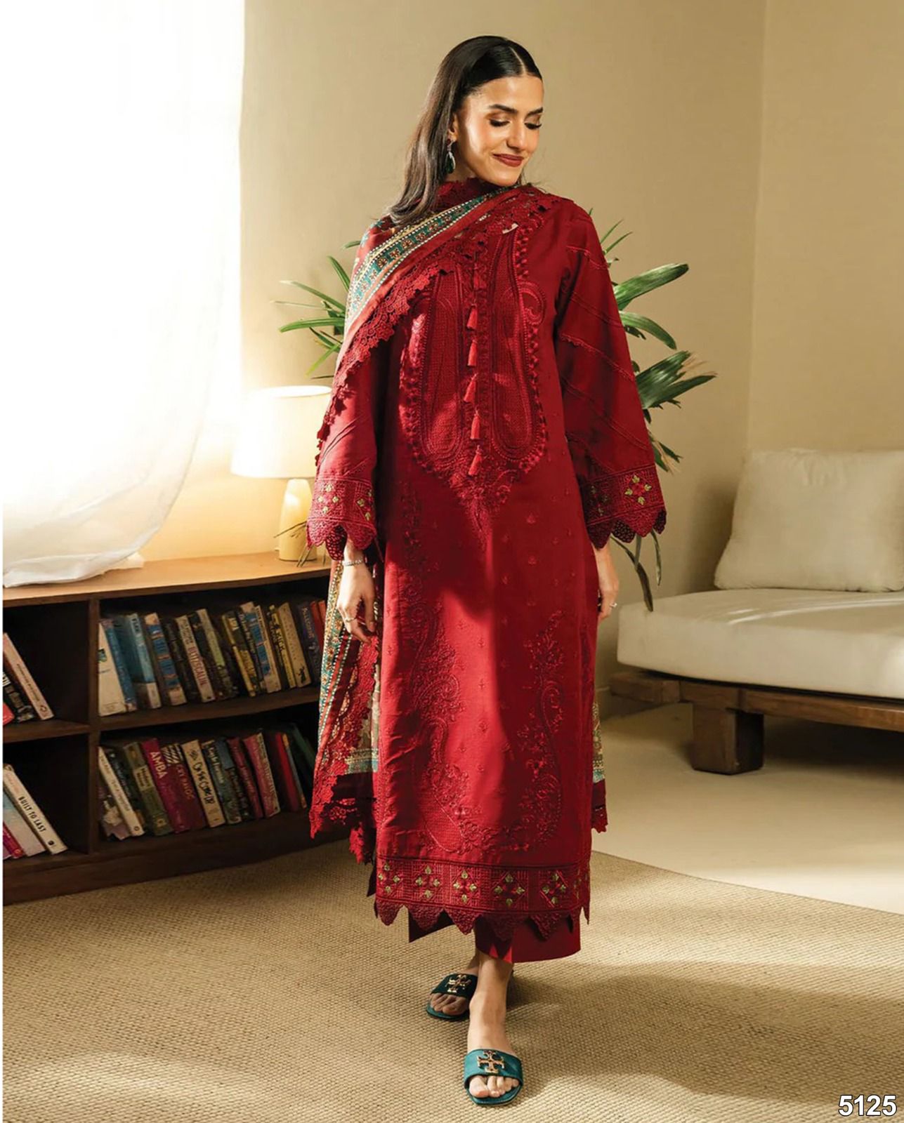 Elegant Maroon Embroidered Suit Traditional outfit with floral printed dupatta