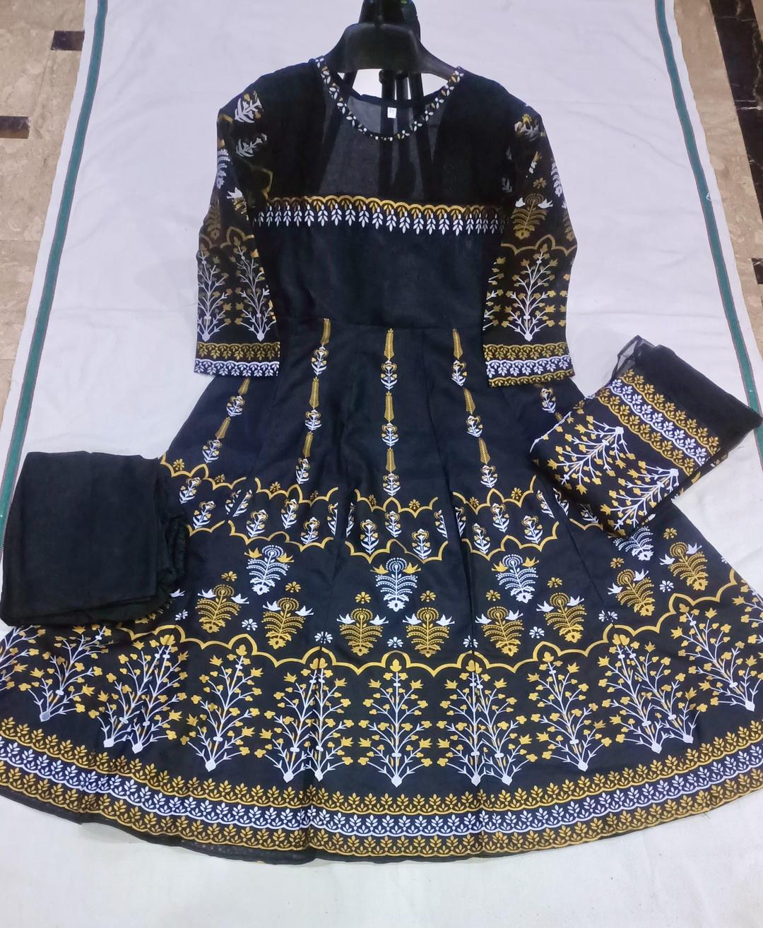 Traditional Black Printed Dress Set
