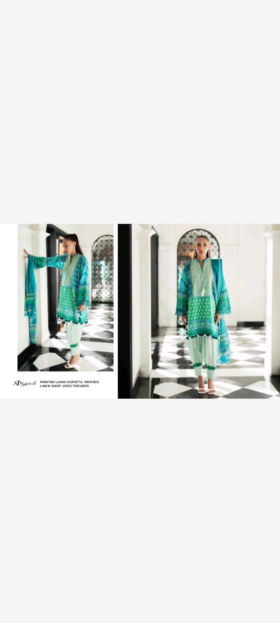 Turquoise Printed Three-Piece Suit