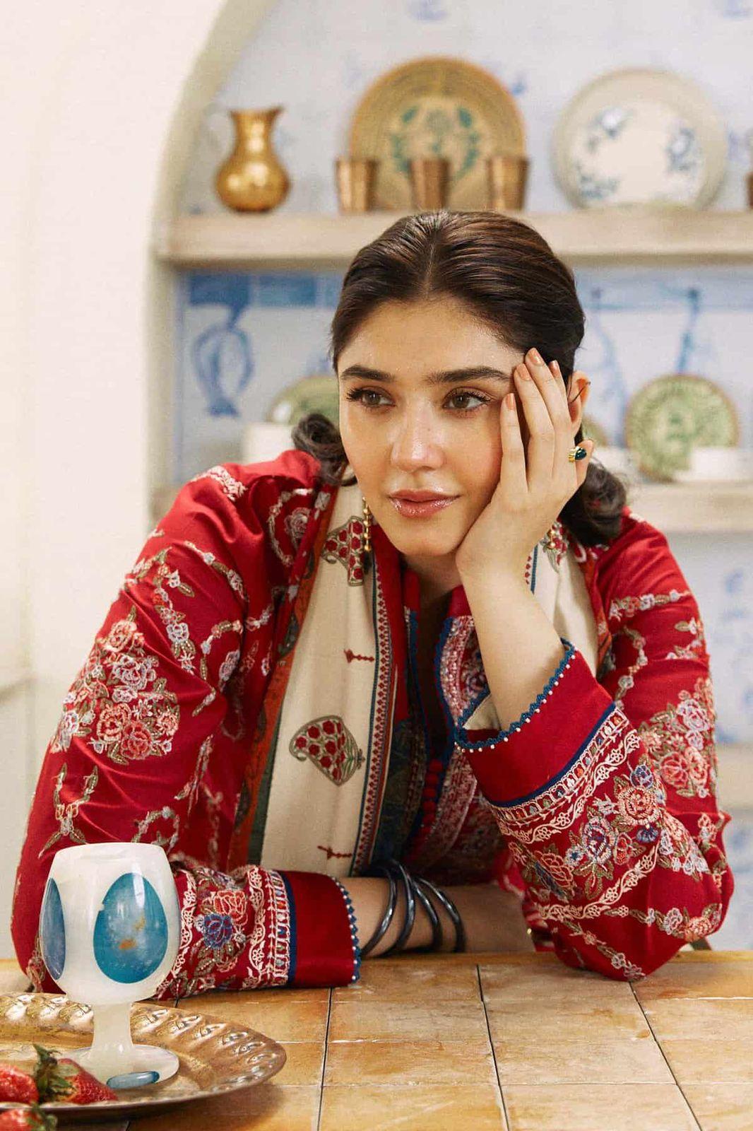 Traditional Red Embroidered Lawn Dress