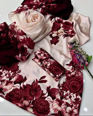 Elegant White and Maroon Floral Embroidered Suit