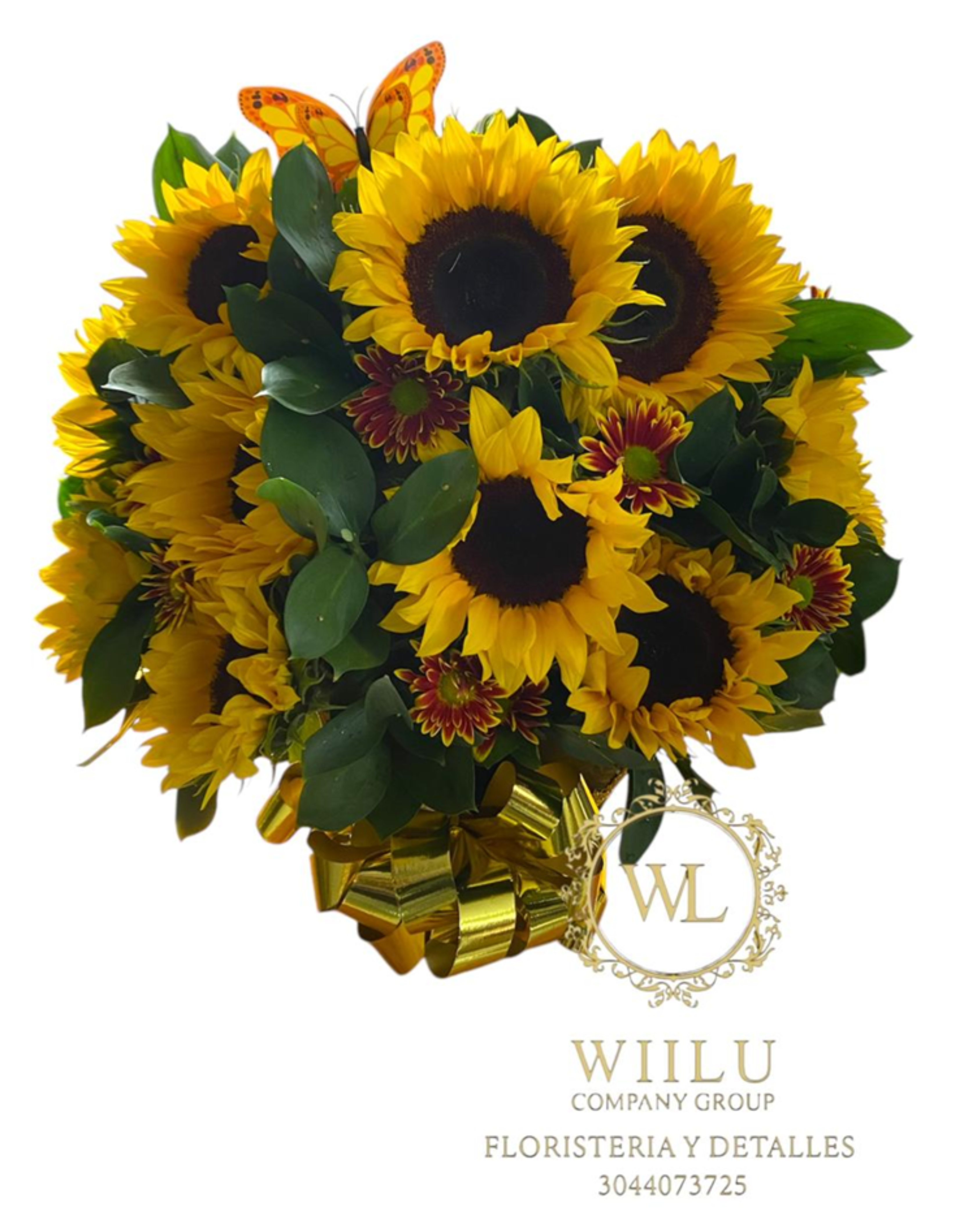 Arreglo de girasoles y rosas