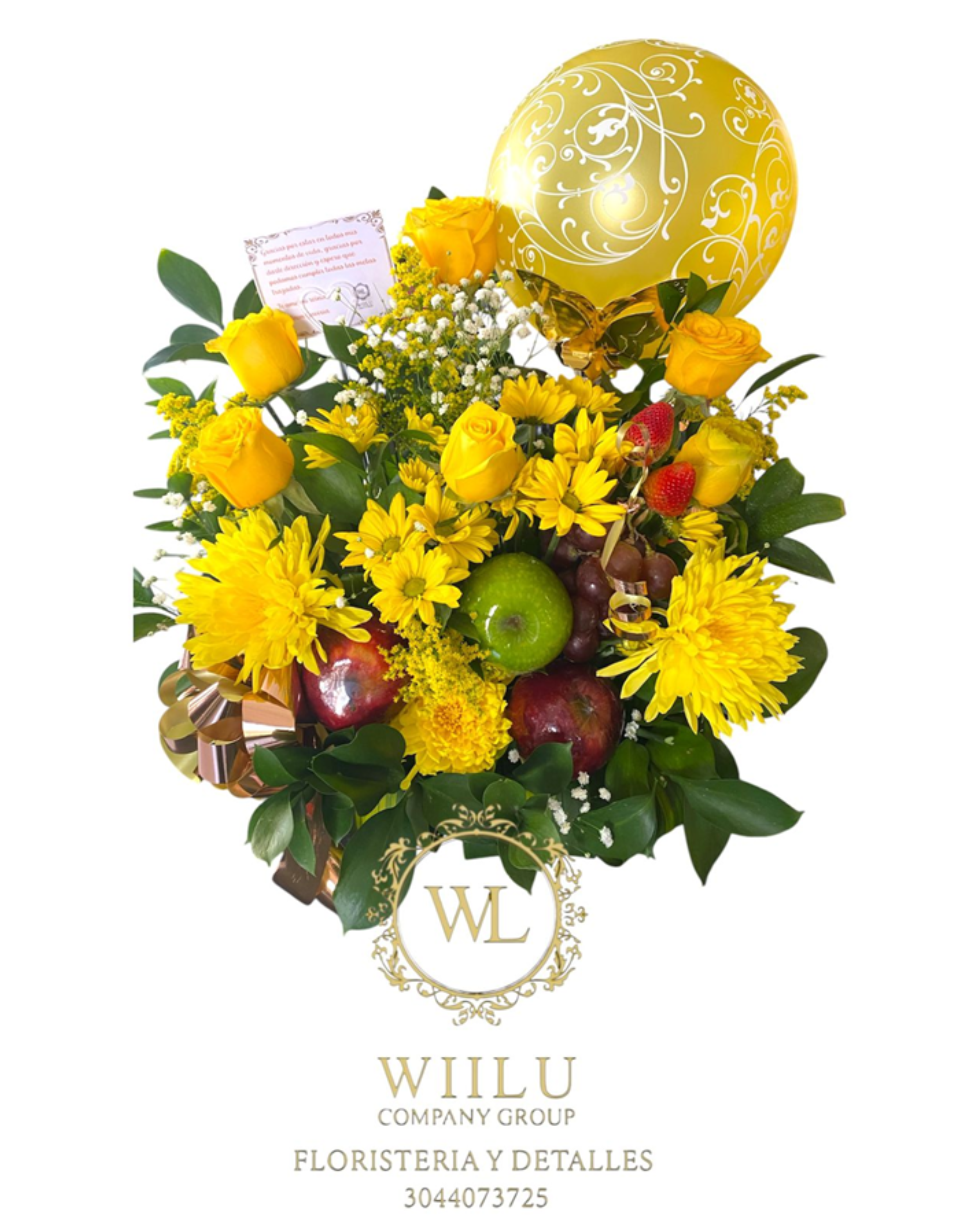 Arreglo de frutas pequeño con flores