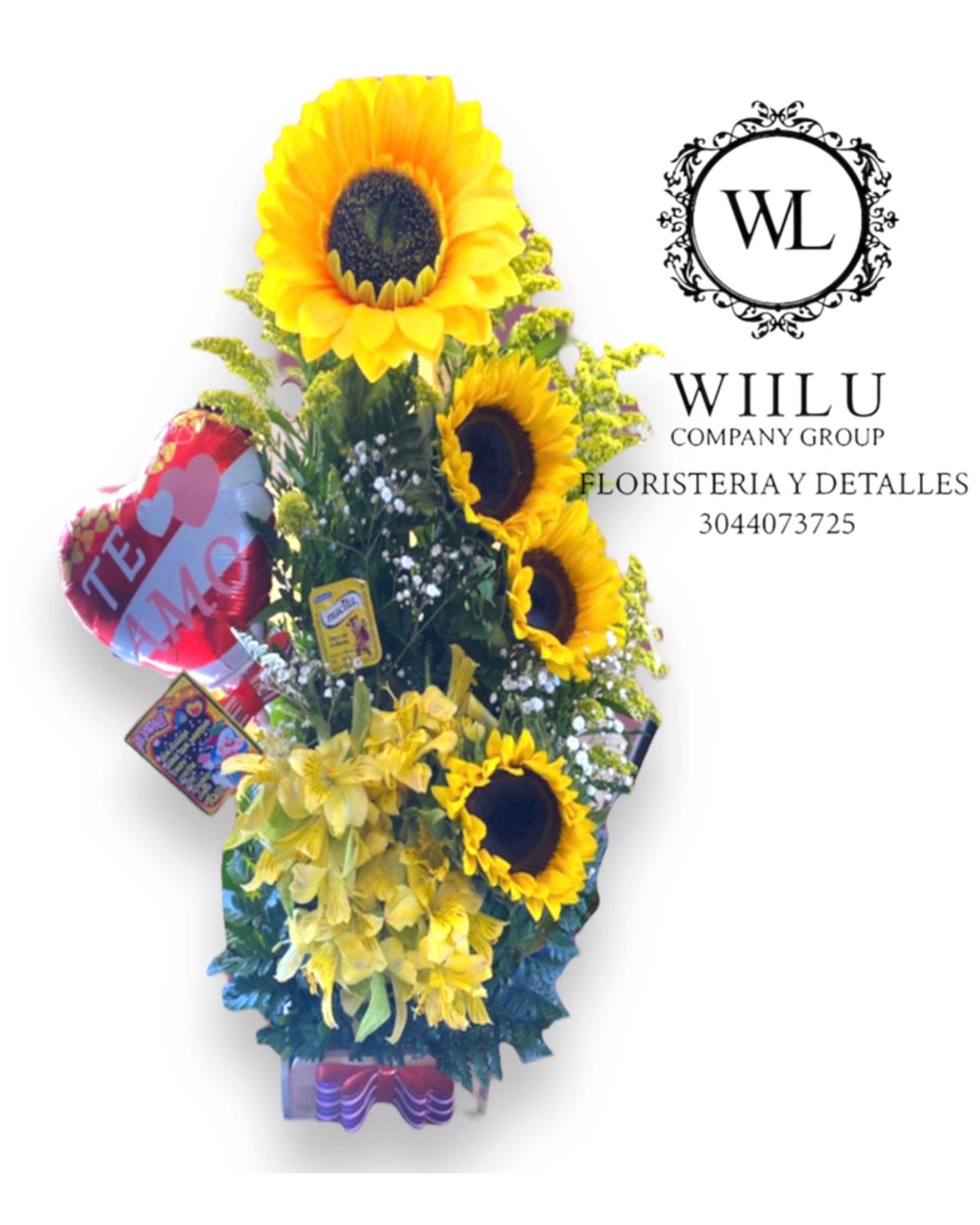 Arreglo de girasoles + globo metalizado sin peluche