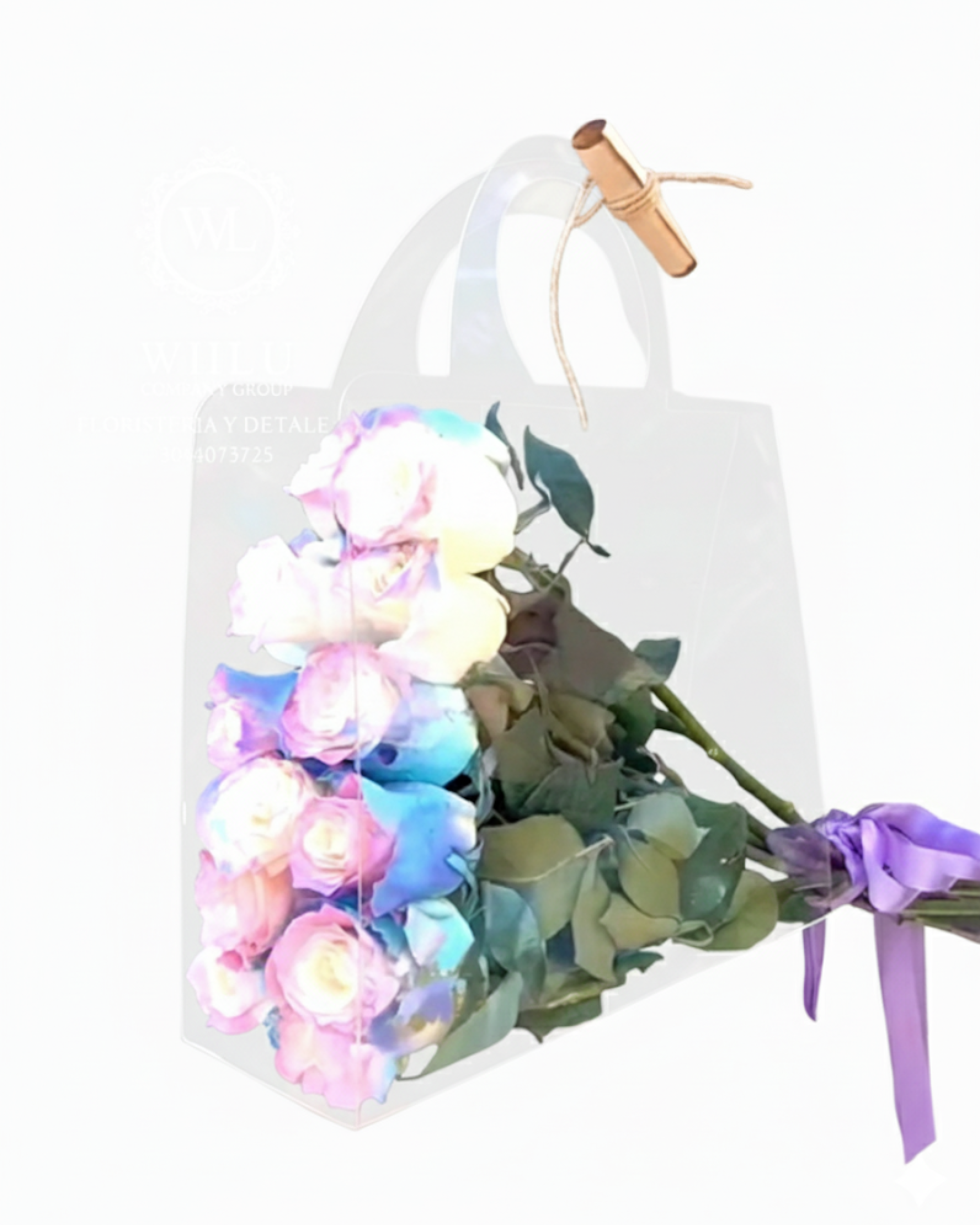 Bouquet en bolso de mano transparente