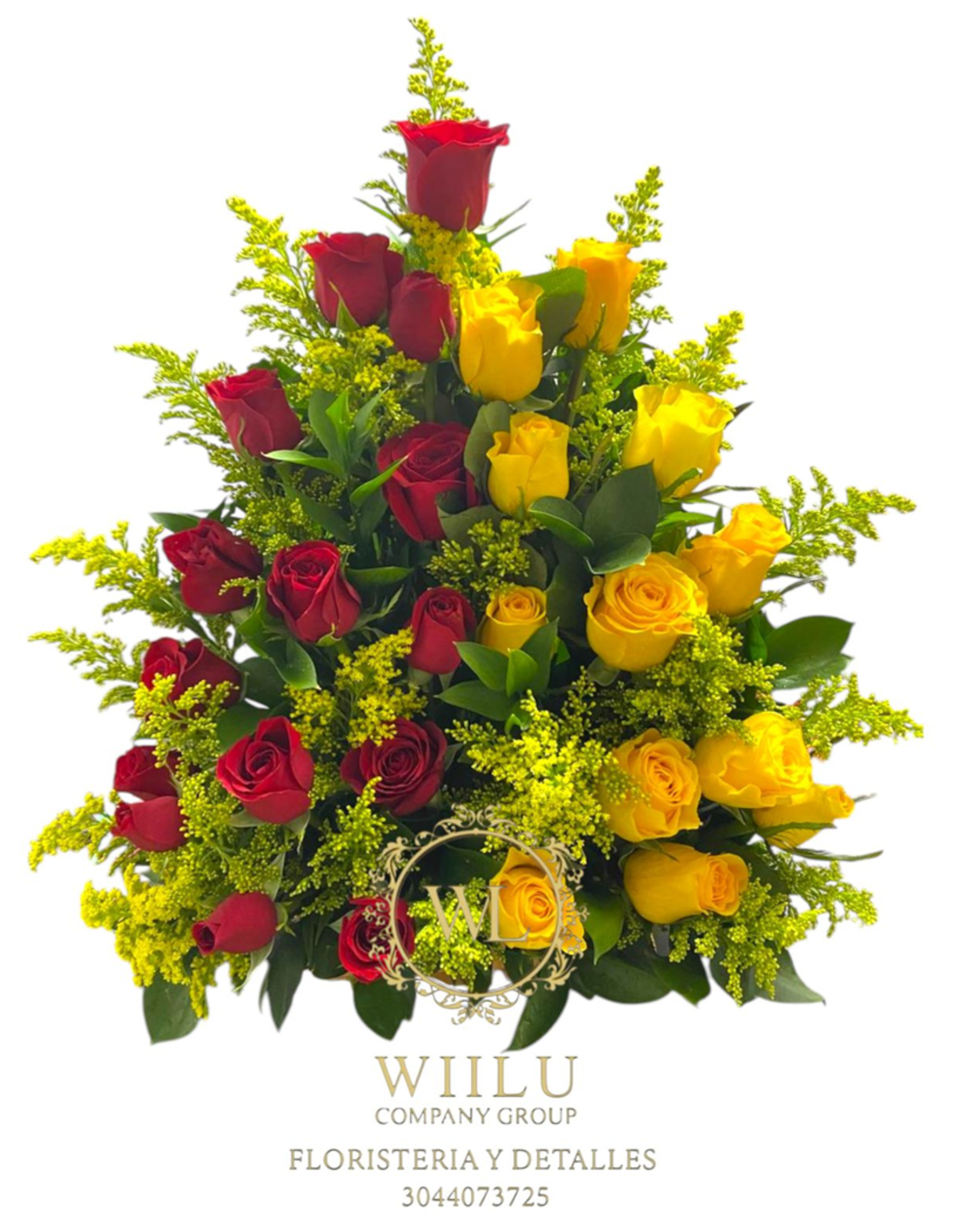 Arreglo floral de rosas rojas y amarillas