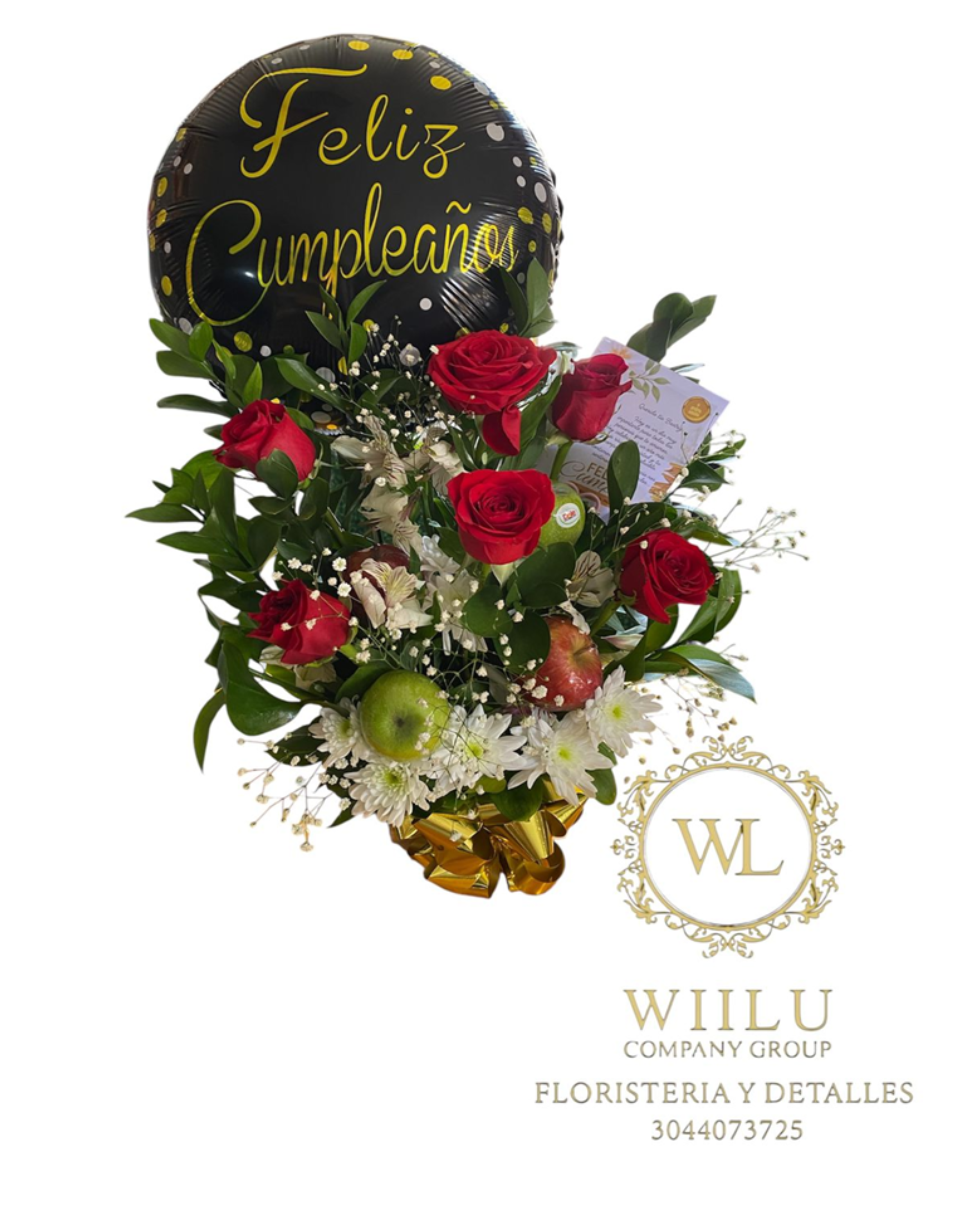 Arreglo de frutas pequeño con flores