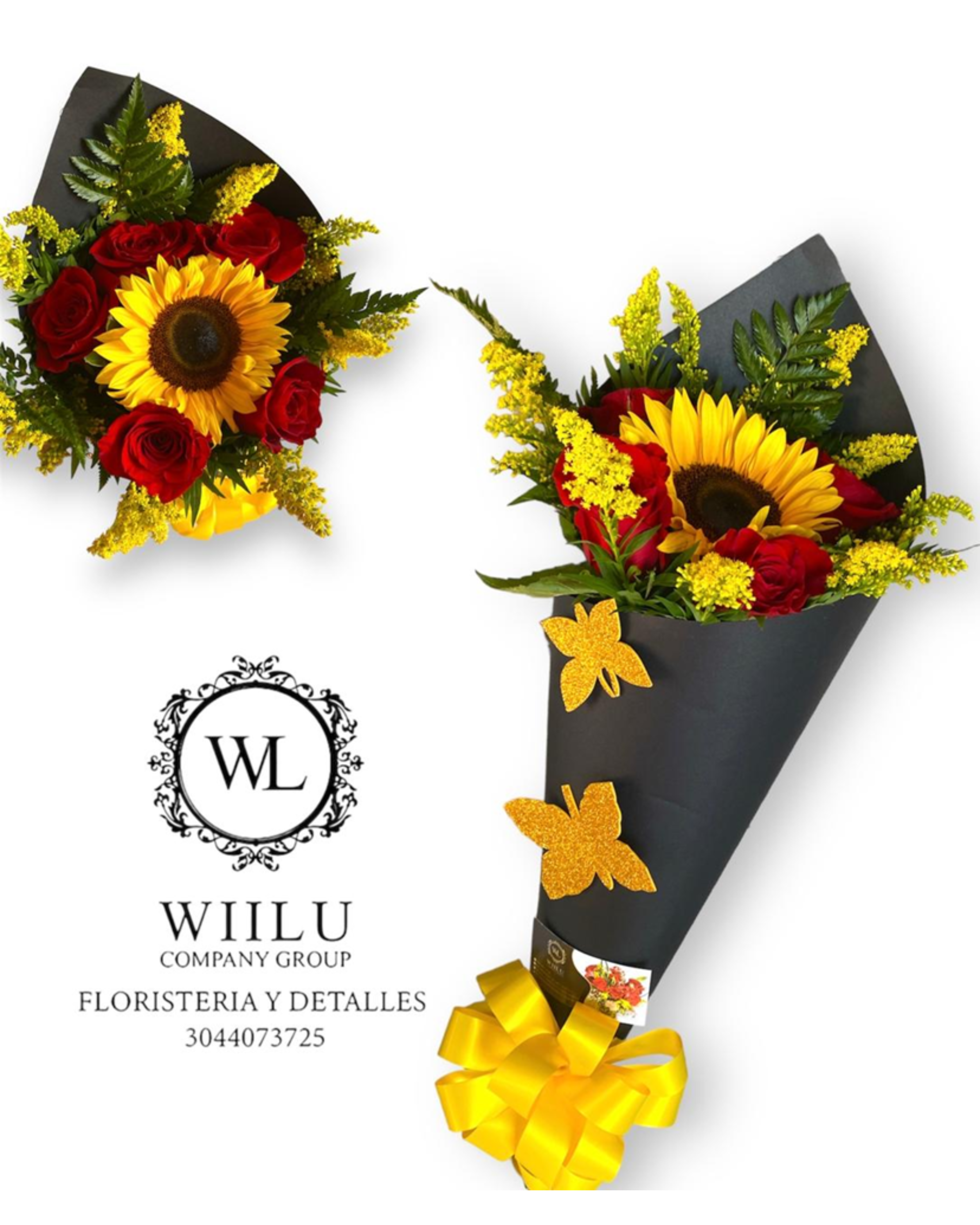 Ramo de rosas y girasoles