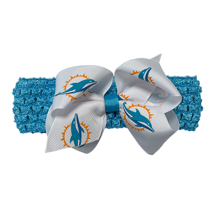 Crochet Headband with Junior Bow - Miami Dolphins