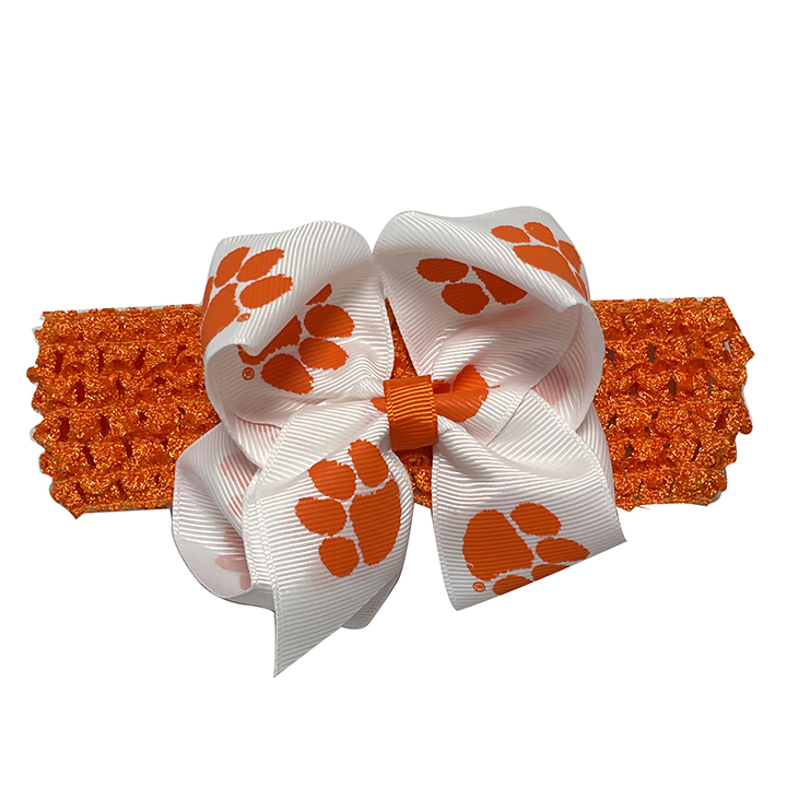 Crochet Headband with Junior Bow - Clemson University