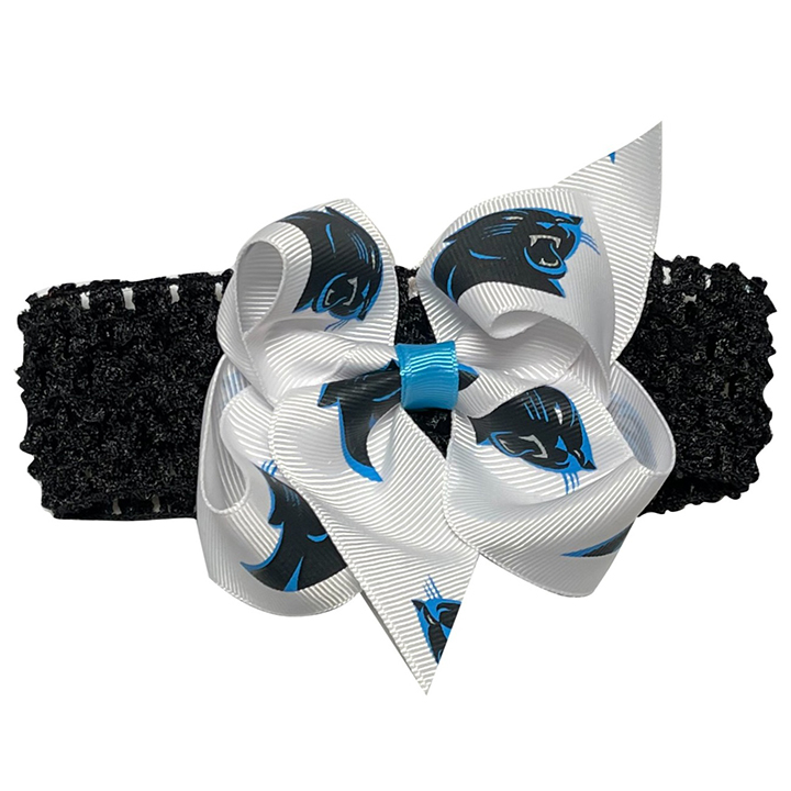 BLACK Crochet Headband with Primary Junior Bow - Carolina Panthers