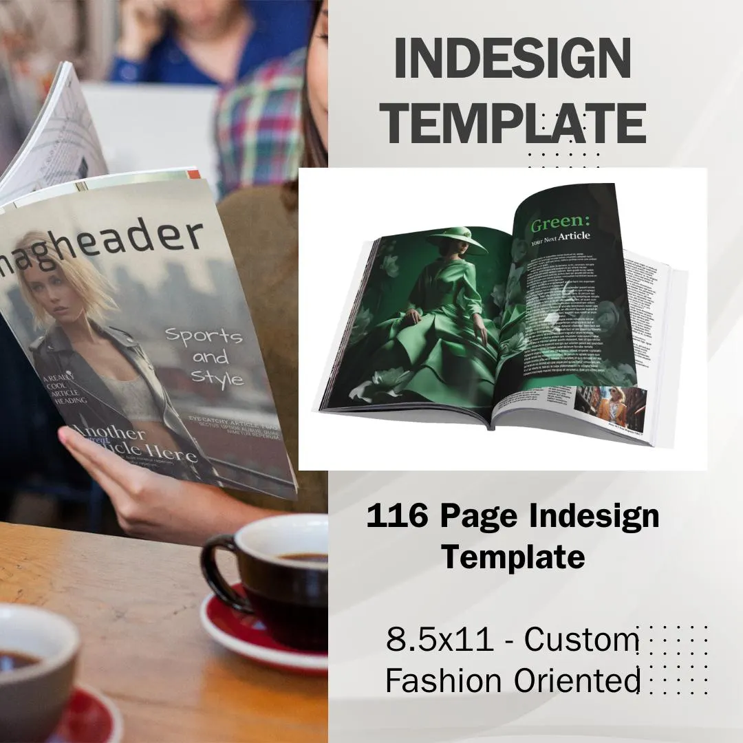 InDesign 116 Page Magazine Template - 8.5 x 11 - Customizable - Fashion Themed - Includes Large Image Folder