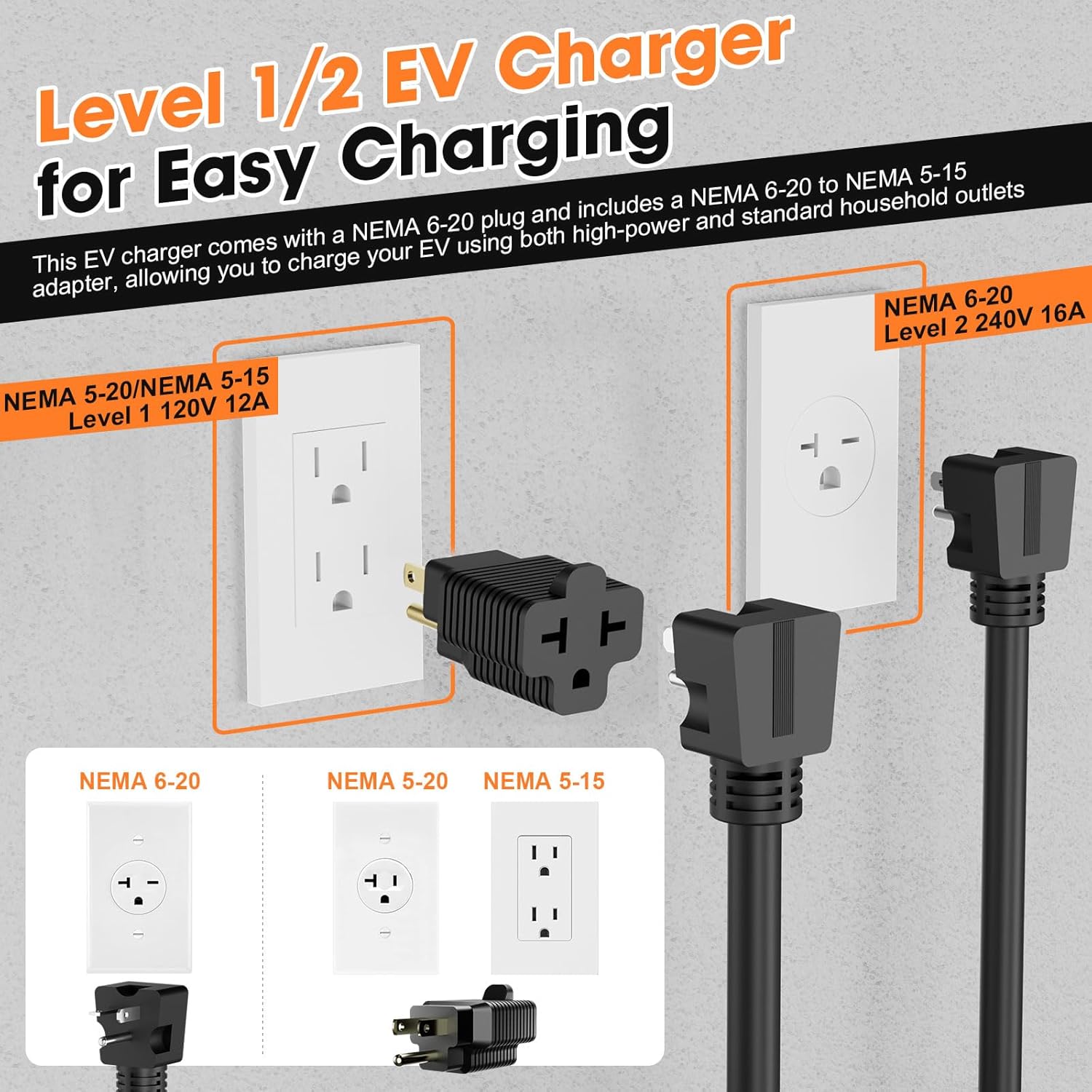 Romaa Level 1 EV Charger Portable, 25FT Cable Electric Vehicle Charger