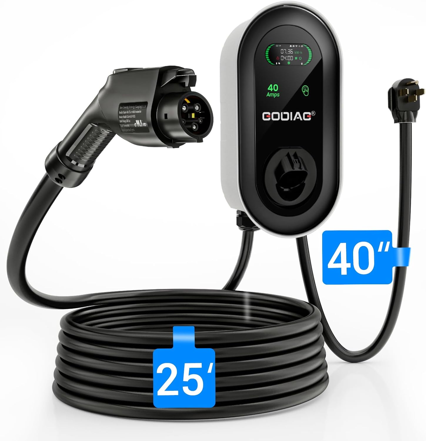 GODIAG Home Level 2 EV Charger, 40Amp, 9.6kw 240V, 25FT