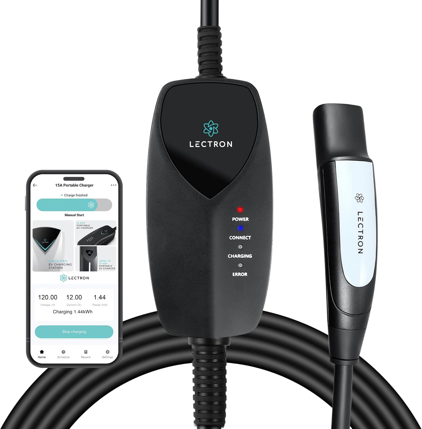 Lectron Level 1 Tesla EV Charger (WiFi) with App Control - 120V, 12 Amp, & 16 ft Cord - Portable Charger for Tesla EVs