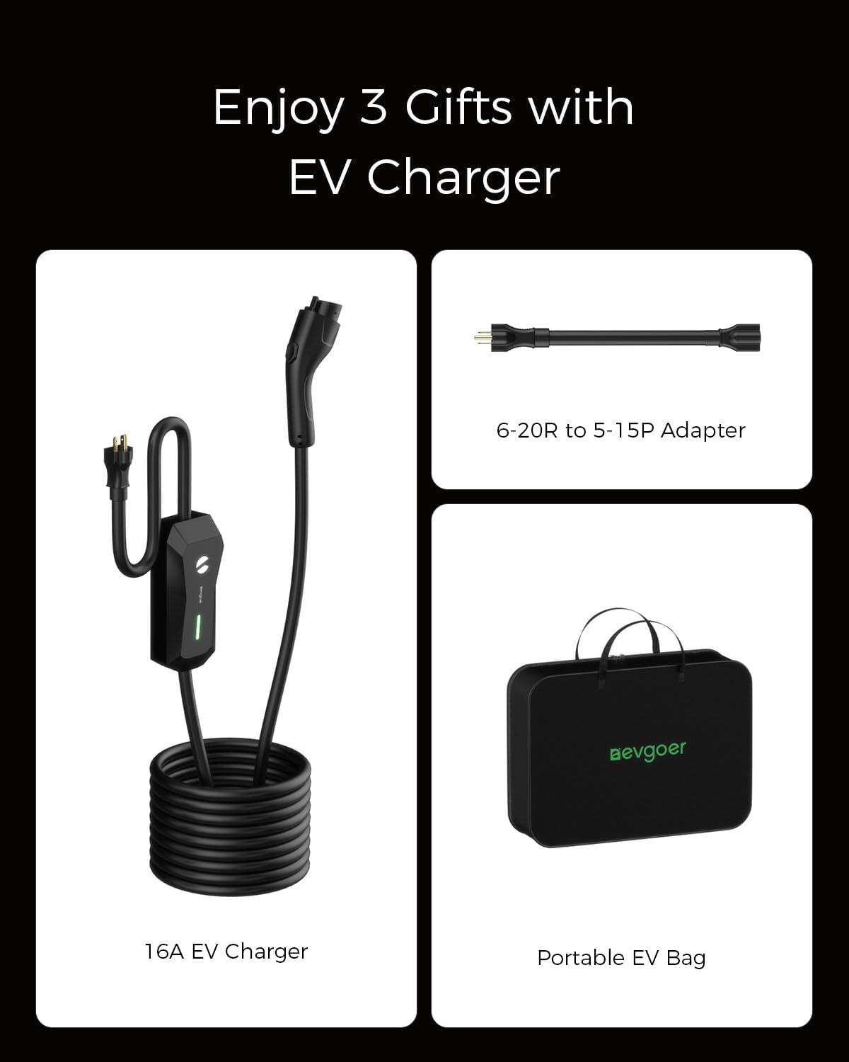 EG evgoer Level 1/2 EV Charger, 16A 110-240V Portable EV Charger w 25FT Cable