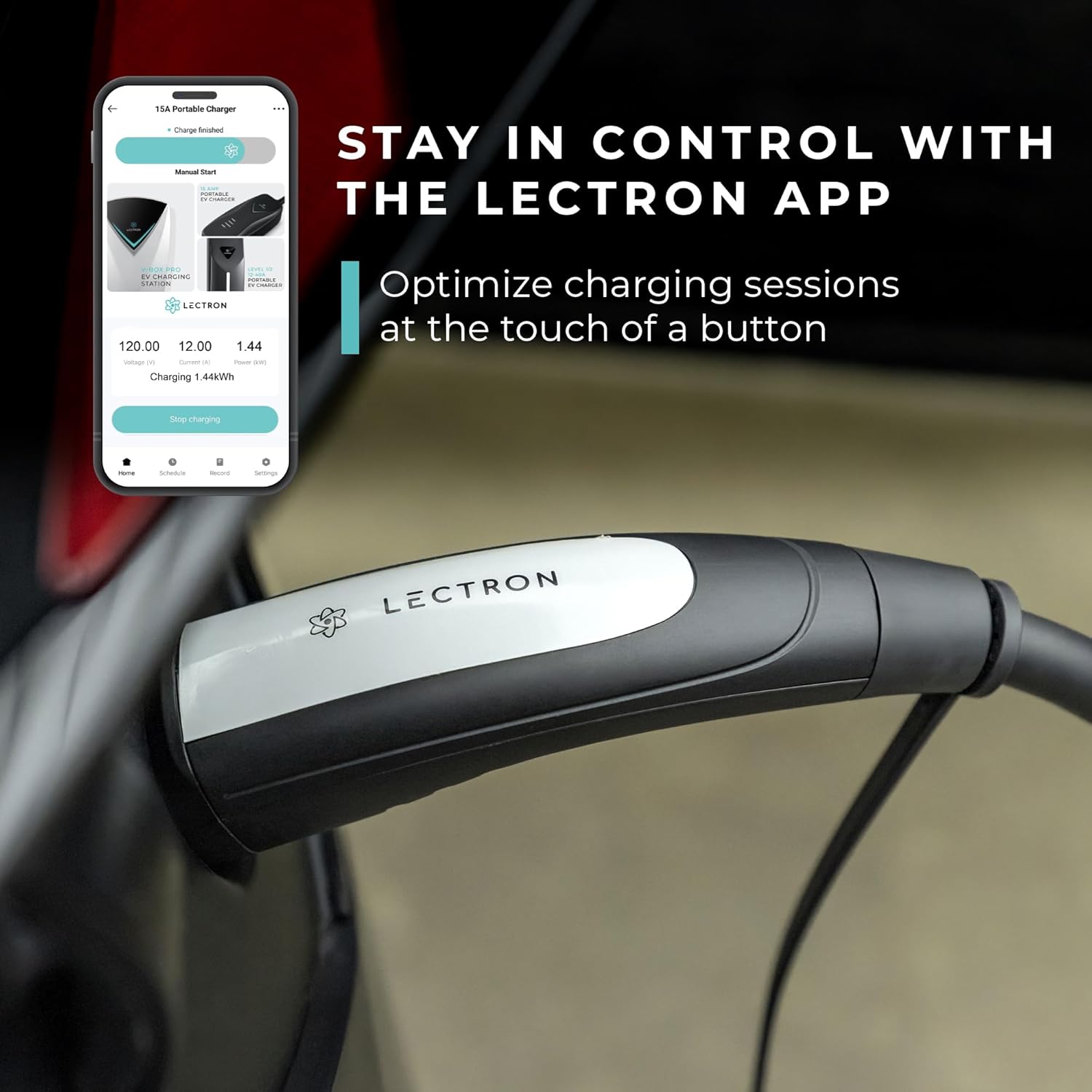Lectron Level 1 Tesla EV Charger (WiFi) with App Control - 120V, 12 Amp, & 16 ft Cord - Portable Charger for Tesla EVs