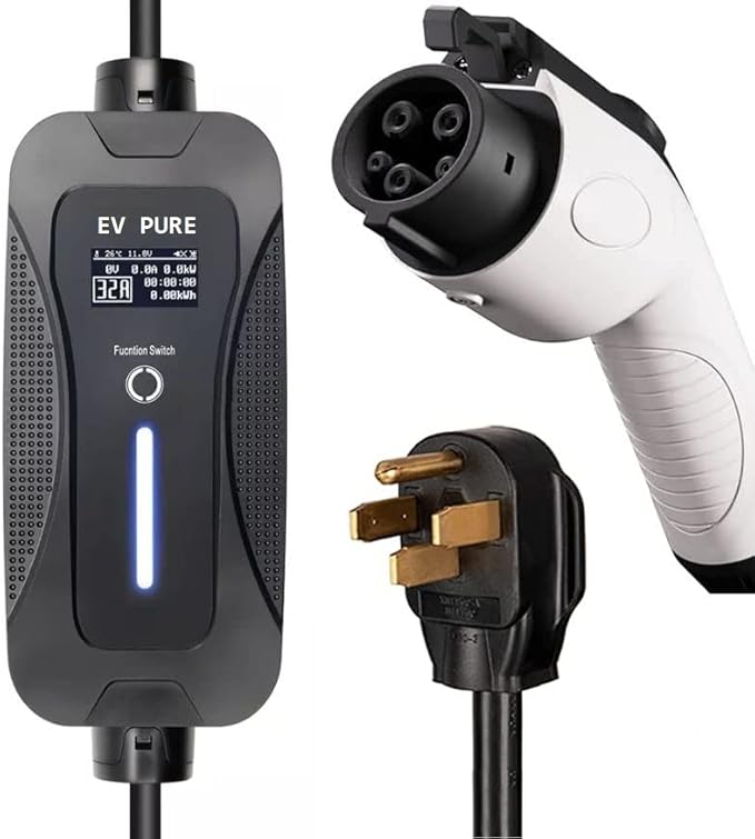 EV Pure - Level 2, 32 Amp 240V, EV Charger, 16/26/32A Adjustable NEMA 14-50 Plug