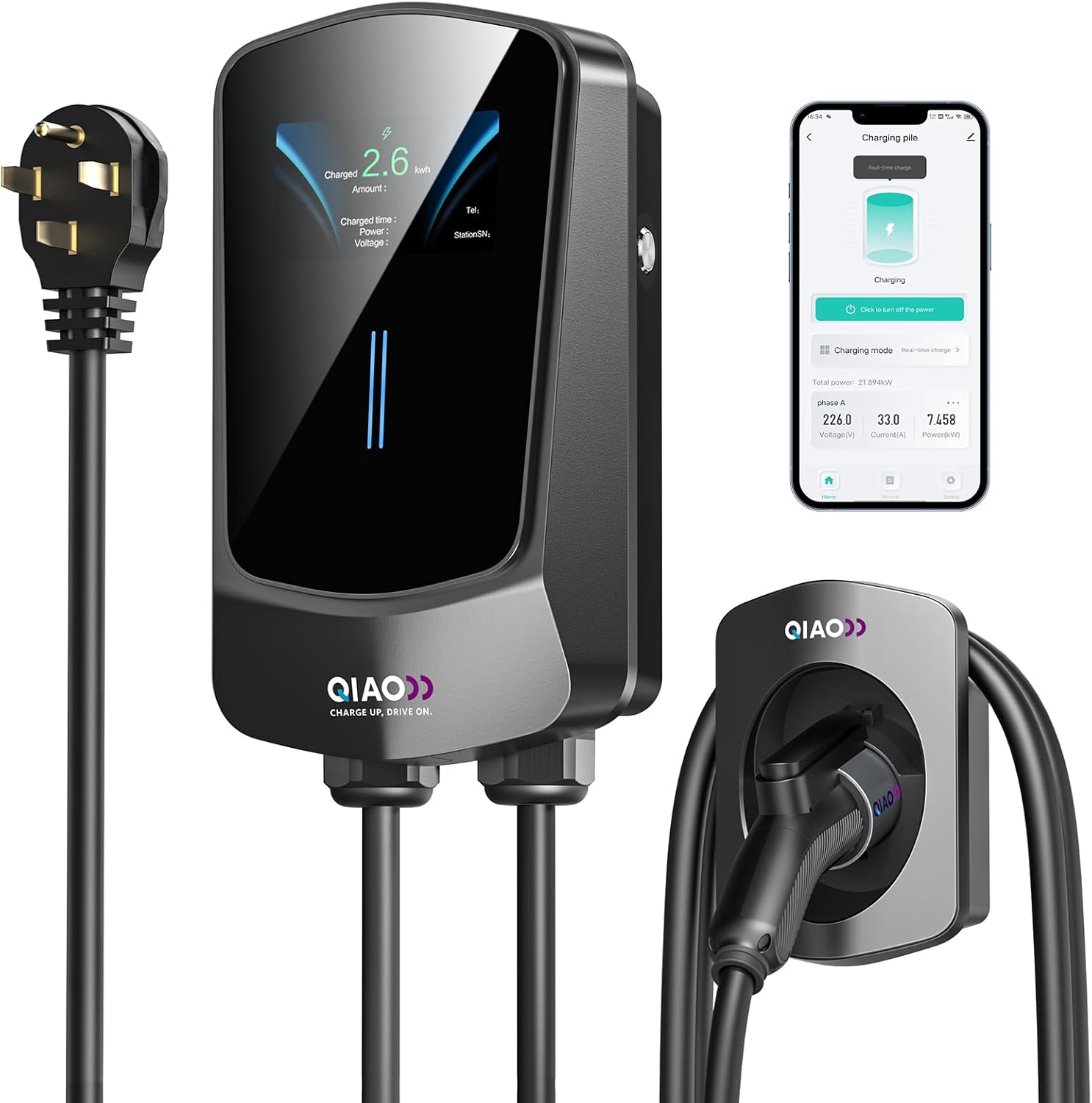 QIAO Level 2 EV Charger, Fast EV Charging Up to 40A & Q21 NEMA 14-50 Plug