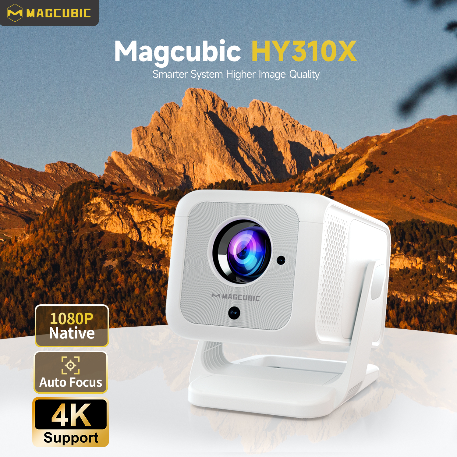 Magcubic HY310X DLP Projector 1080P Full HD, 420 ANSI Lumens, 16:9 Aspect Ratio, Bluetooth 5.2, HDMI & USB, Wireless Wi-Fi, Auto Focus