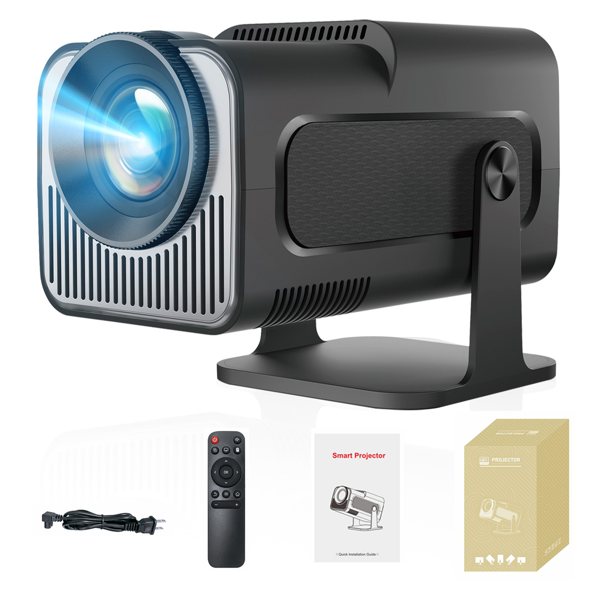 HY320 Mini Projector – 1080P Full HD, 4K Support, 300 ANSI Lumens, Android 11, WiFi 6, Bluetooth 5.0, Portable Smart Projector