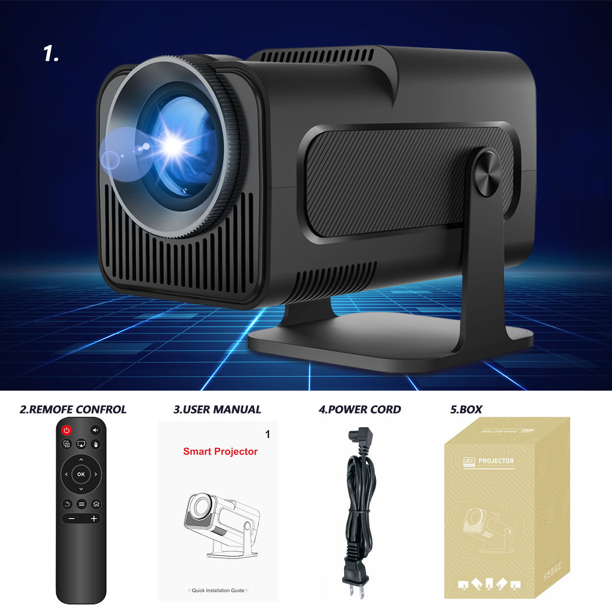 HY320 Projector 390 ANSI Lumens – Full HD 1080p, 4K Support, WiFi6 & Bluetooth