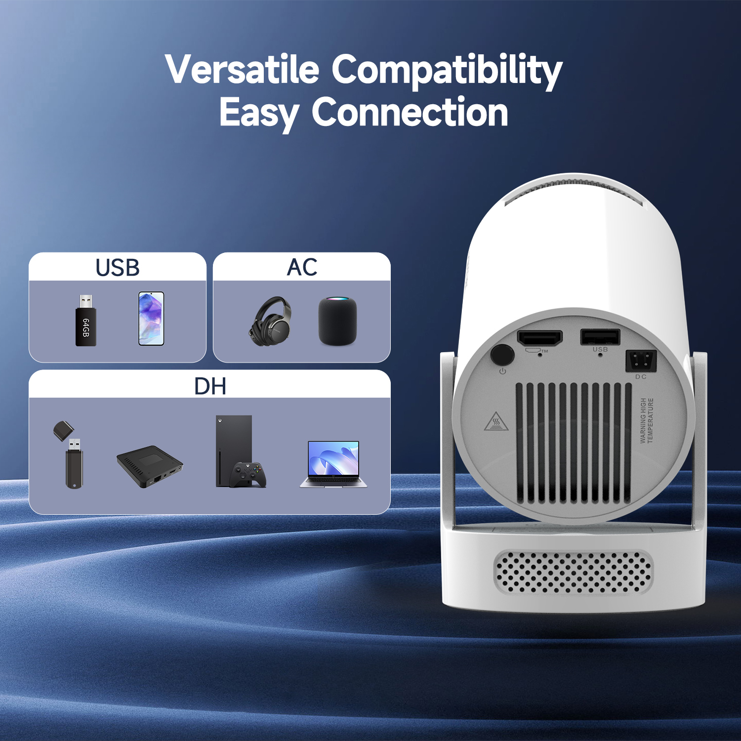 “HY300 Pro+ 4K-Supported Mini Projector with 5 W Speaker — Android 11, WiFi 6 & BT, 8000 Lumens, Built-in Sound”