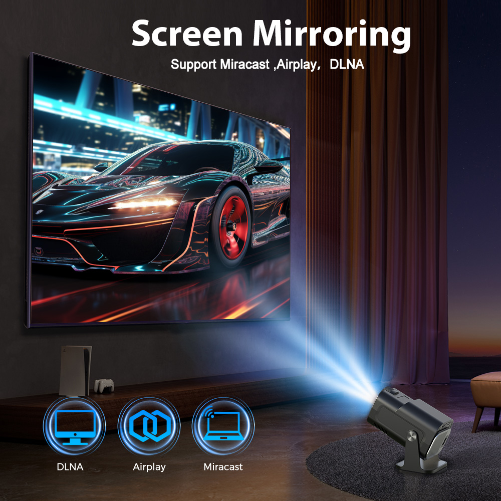 HY320 Mini Projector – 1080P Full HD, 4K Support, 300 ANSI Lumens, Android 11, WiFi 6, Bluetooth 5.0, Portable Smart Projector