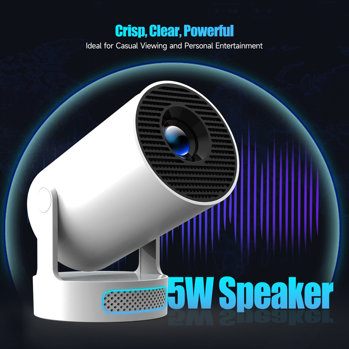 “HY300 Pro+ 4K-Supported Mini Projector with 5 W Speaker — Android 11, WiFi 6 & BT, 8000 Lumens, Built-in Sound”