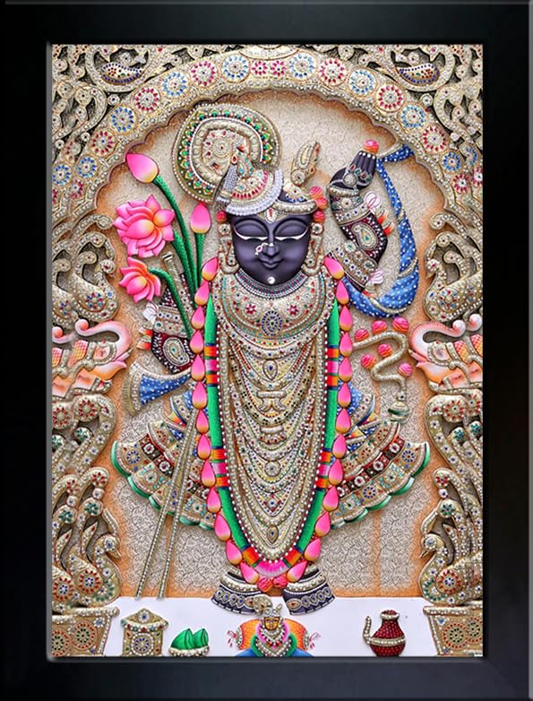 Decorative wooden Embossed shreenathji Wall Art 10X14 Inch
