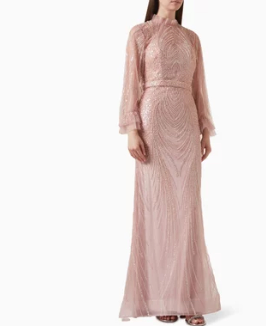 Elegant Pink Sequin Evening Gown