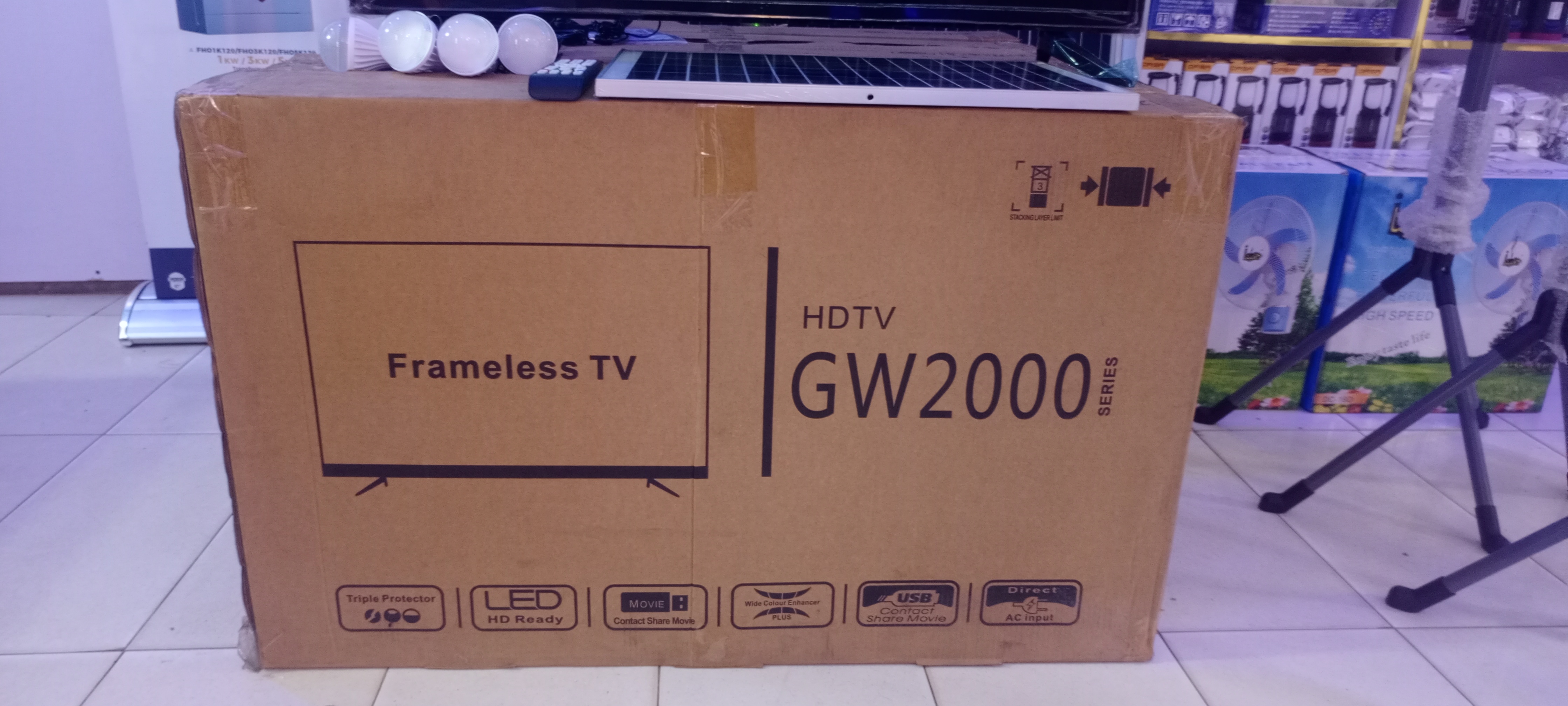 AC/DC Rechaargeable Smart Android Solar TV ,/43"inches" Android HDTV GW2000+ Frameless TV--SPL