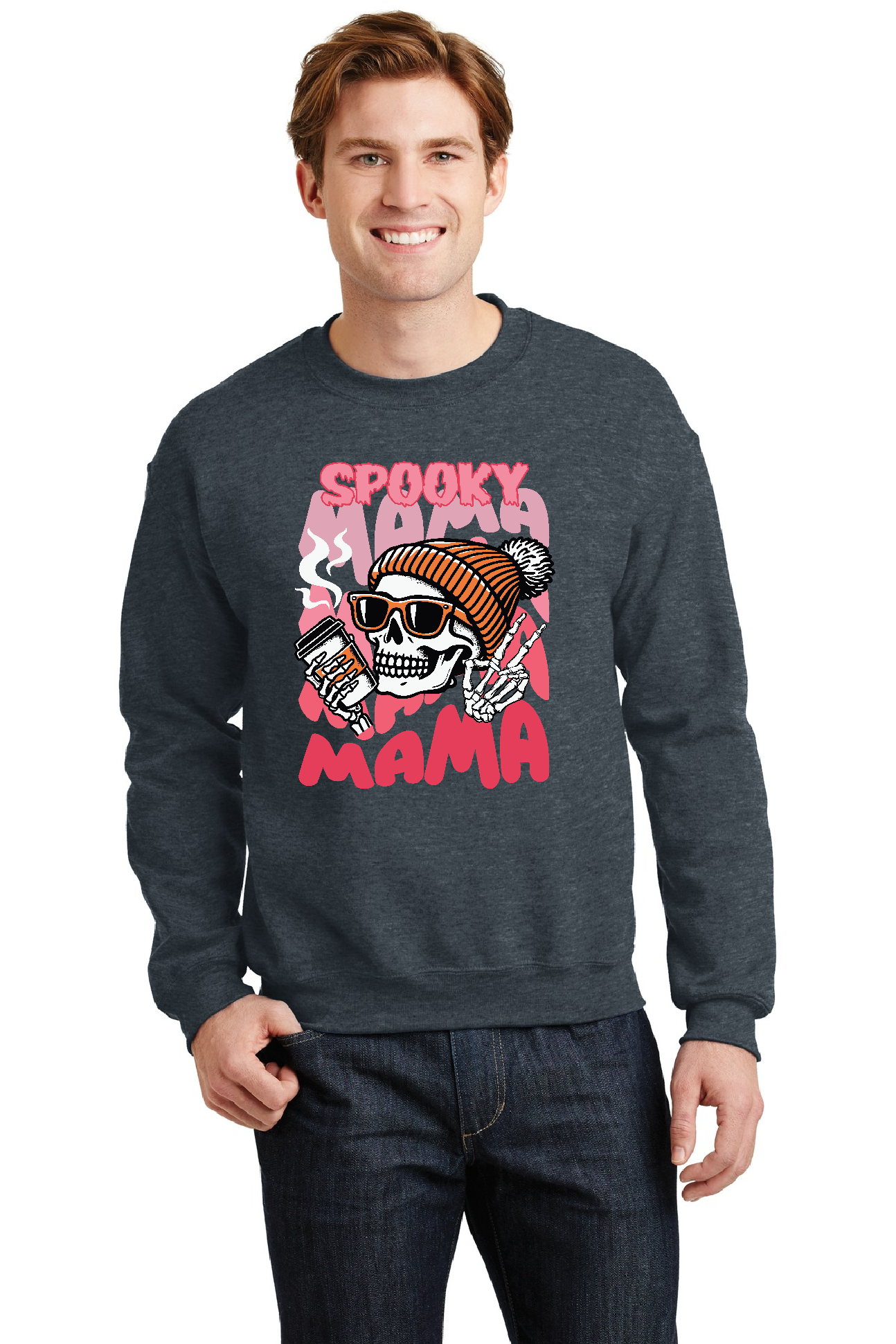 Spooky Mama Crewneck Sweatshirt - Dark Heather Gildan 18000