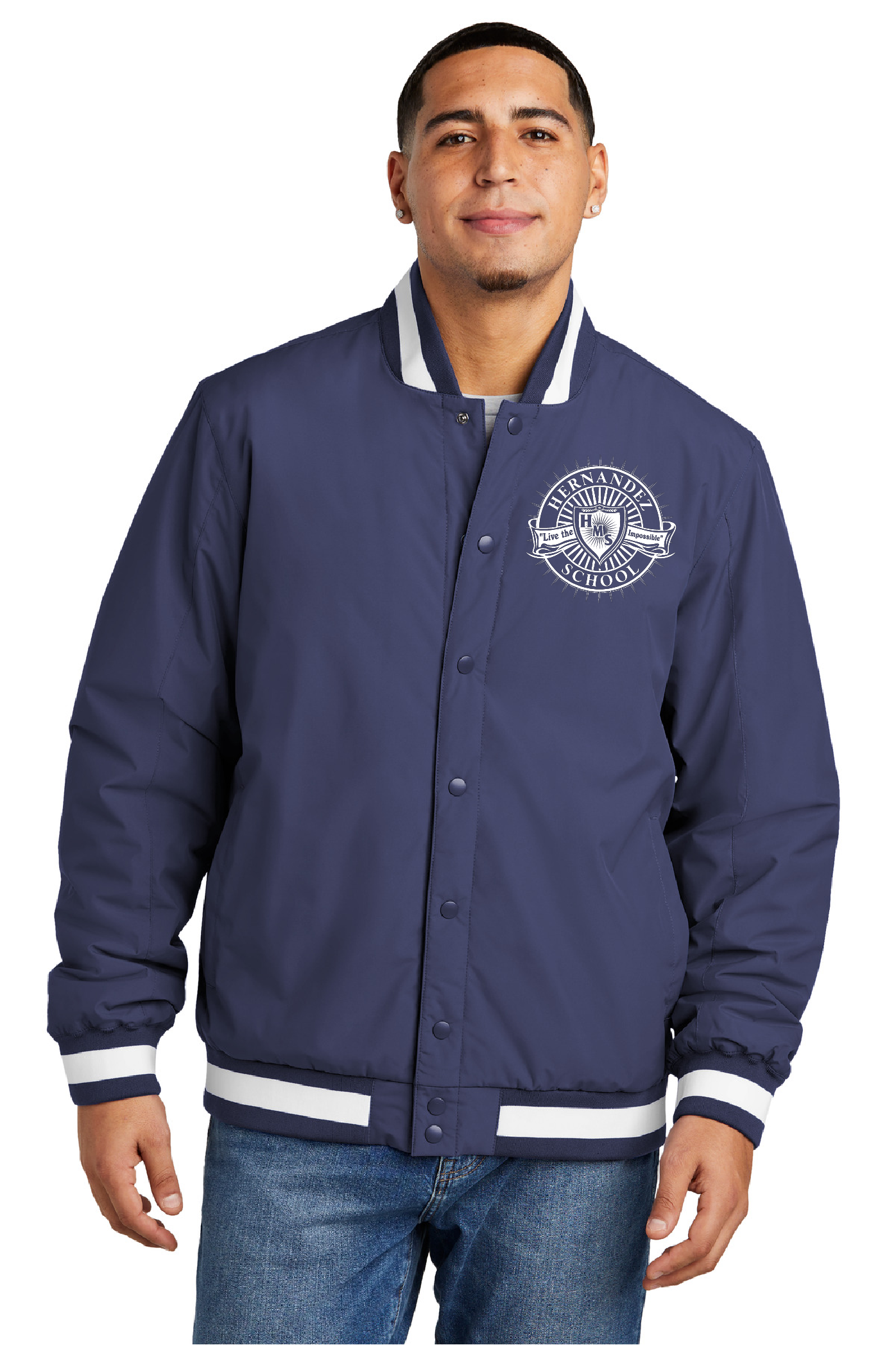 Navy Varsity Jacket- JST58