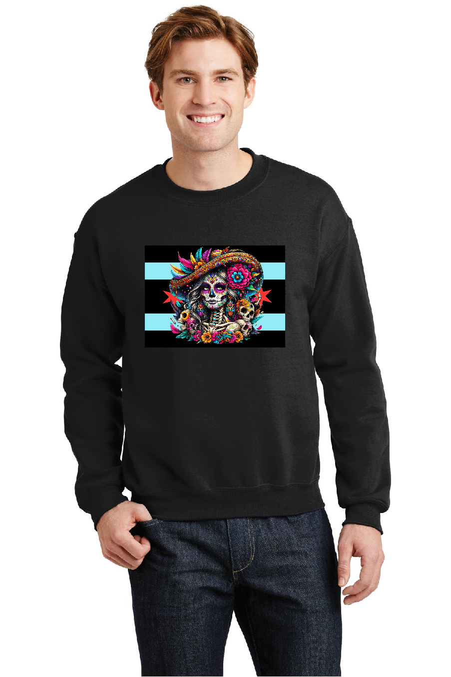Day of the Dead Catrina with Skulls Graphic Sweatshirt - Gildan