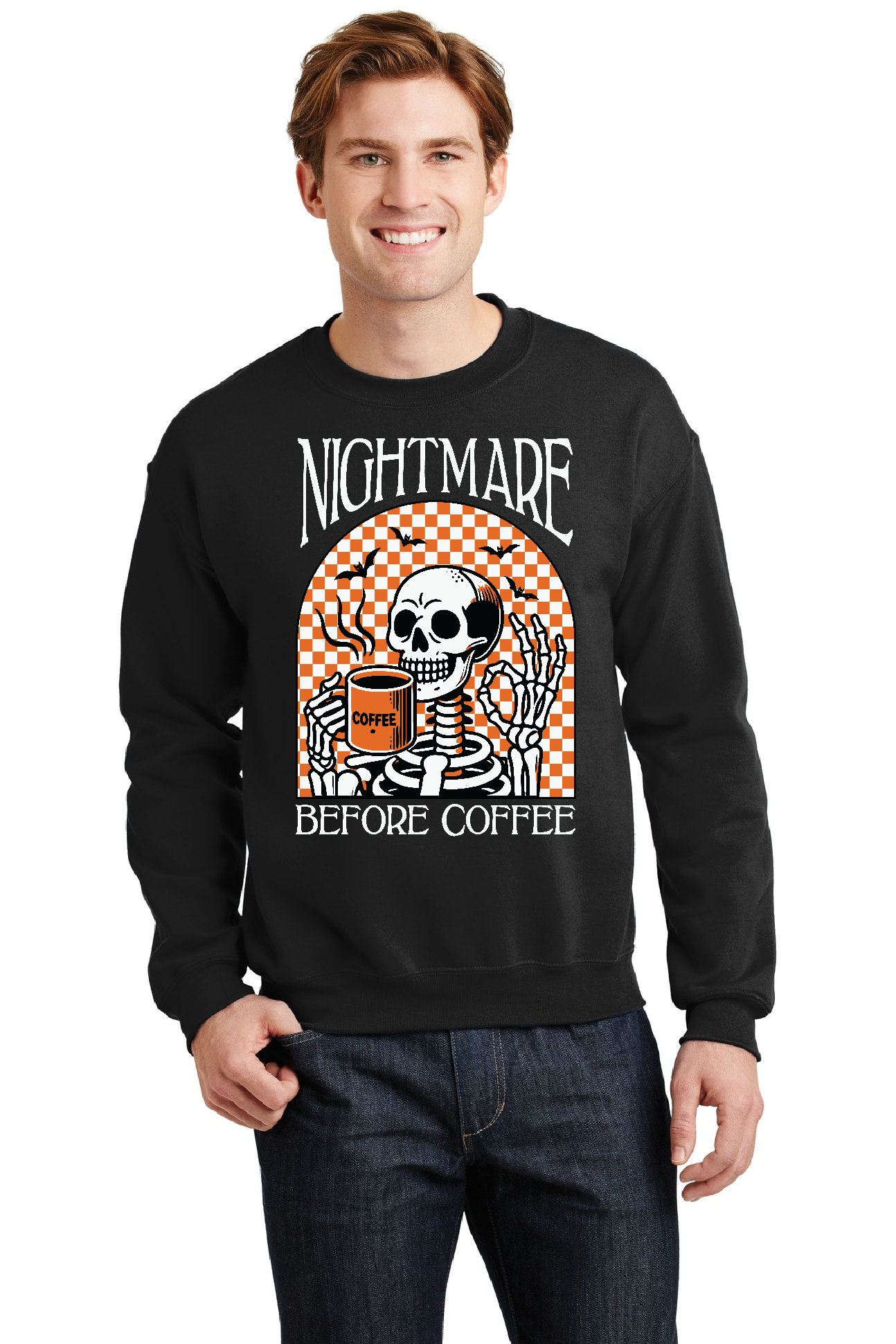 Nightmare Before Coffee Crewneck Sweatshirt - Black Gildan 18000