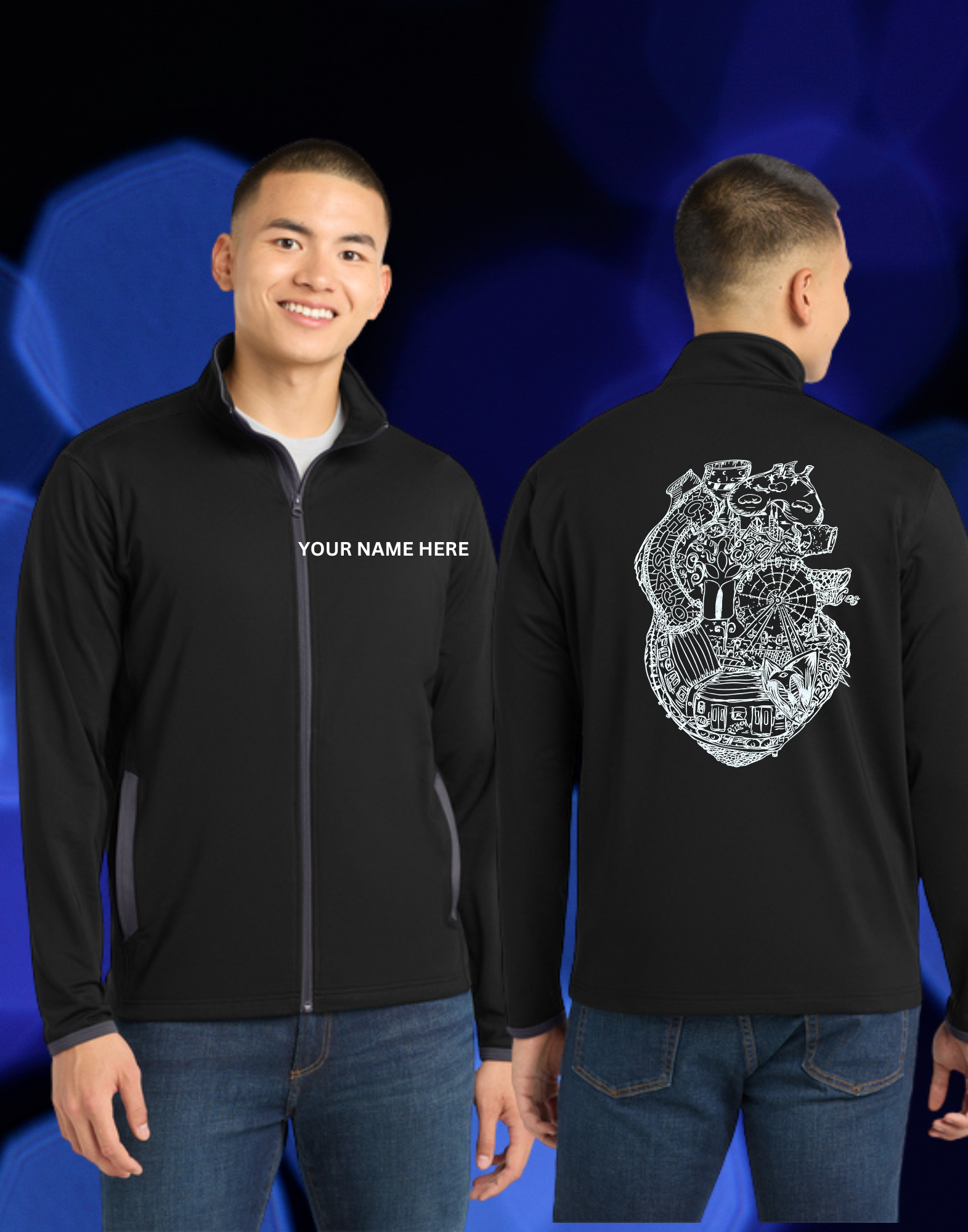 Chicago Heart - Stretch Contrast Full-Zip Jacket - Black  Charcoal Grey ST853 