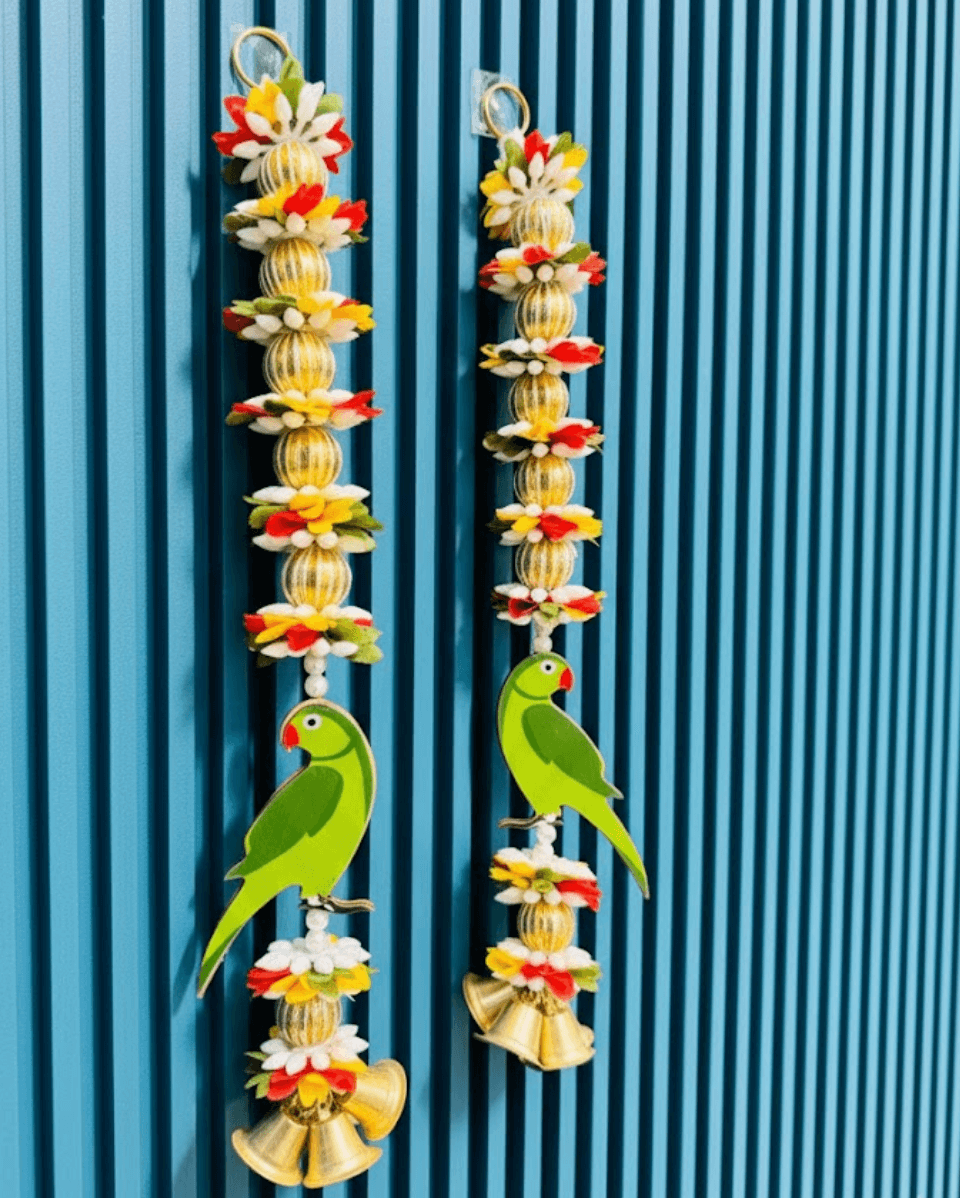Charming Parrot & Bell Decorative Hangings (Pair)
